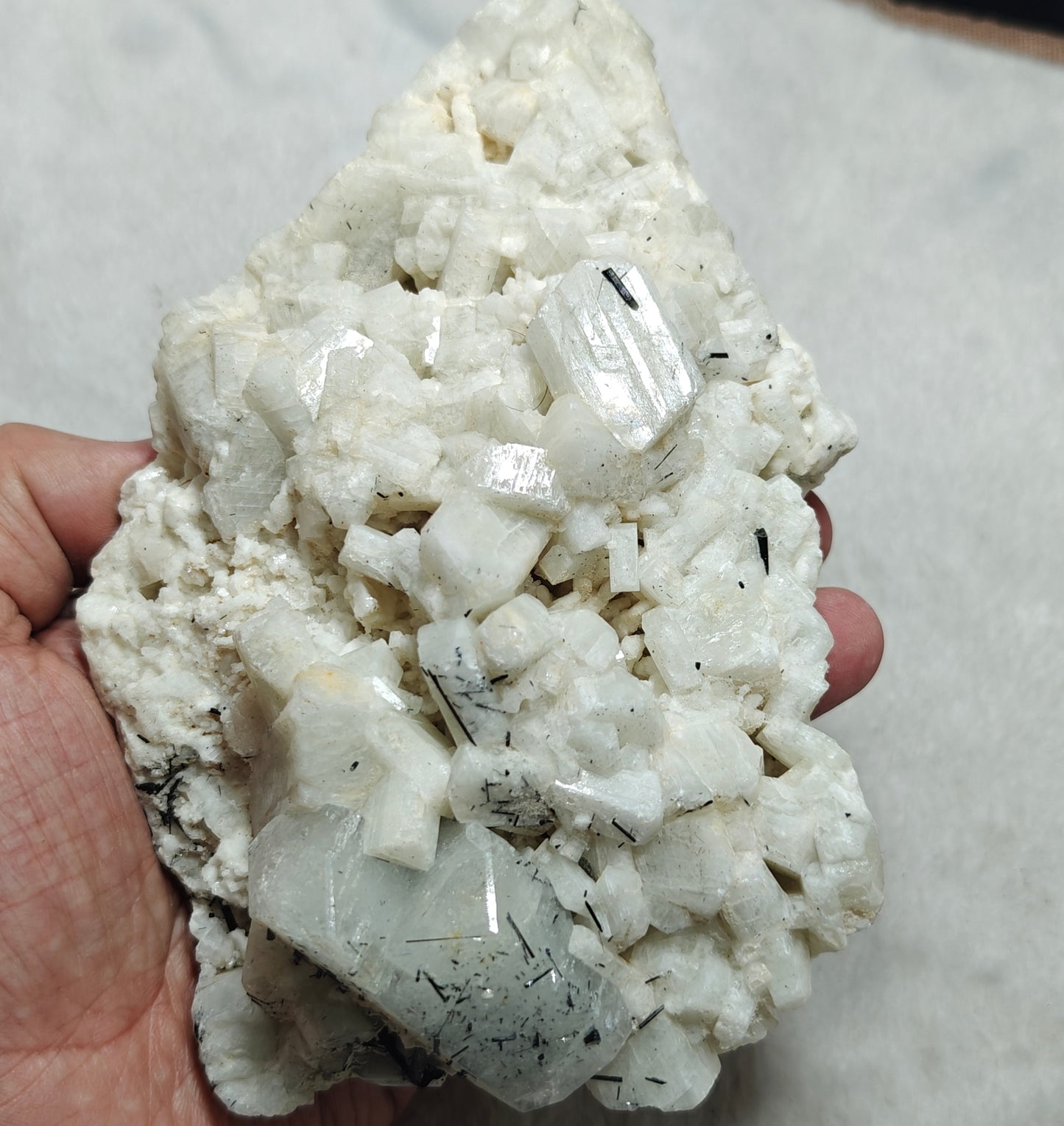 Afghanistan Aquamarine crystal specimen on matrix with feldspar and tourmalines 812 grams