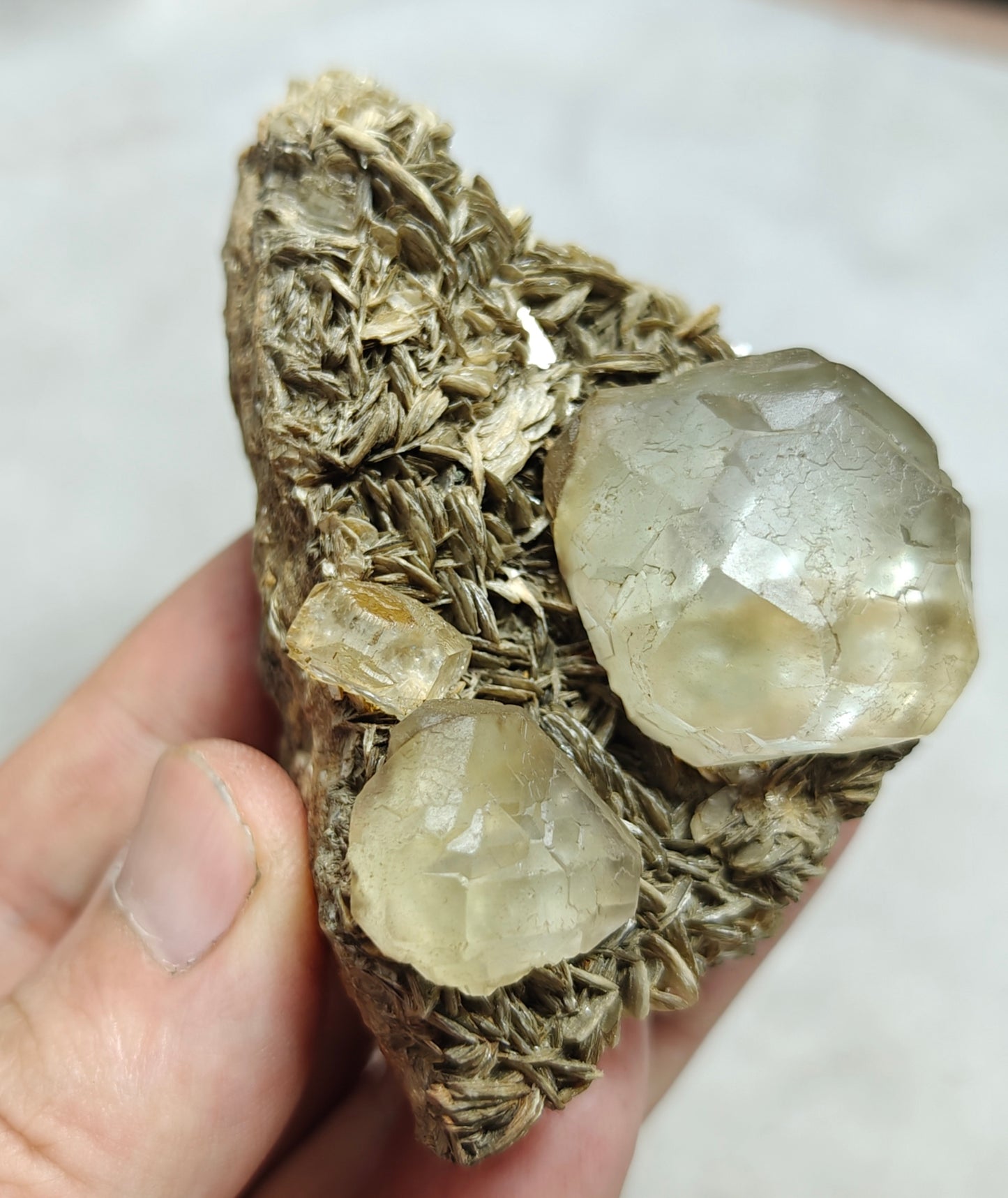 Double terminated Fluorite crystals on matrix with muscovite and goshenite 183 grams