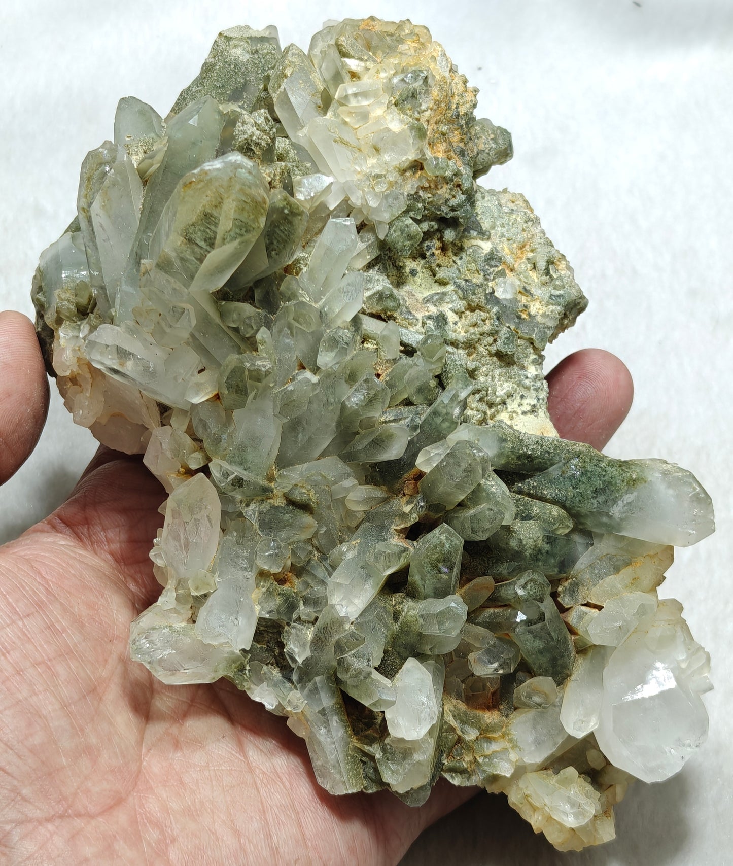Natural terminated Chlorite Quartz crystals cluster 839 grams