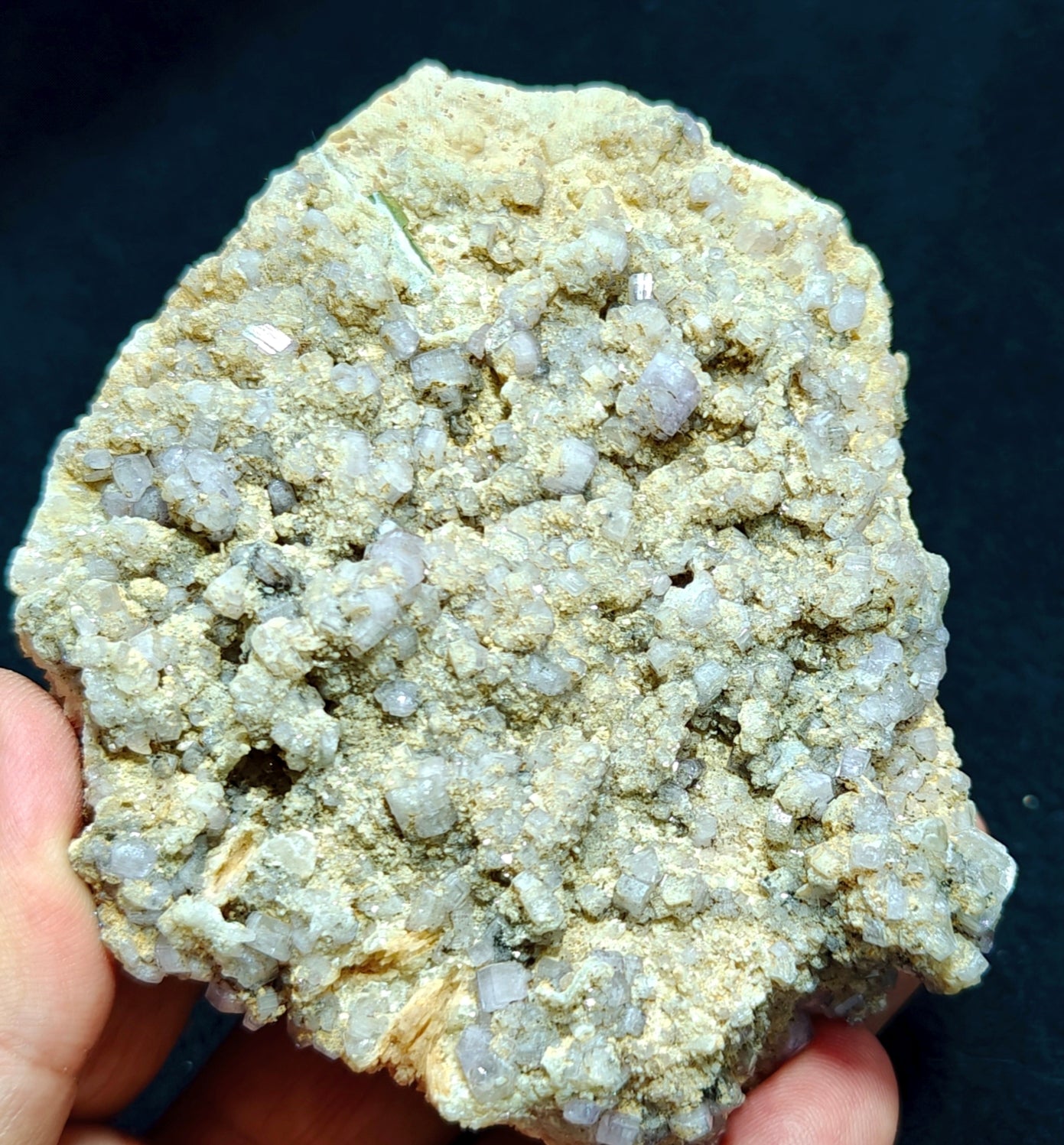 Purple Apatite crystals on matrix with a quartz and small Tourmaline crystal 280 grams