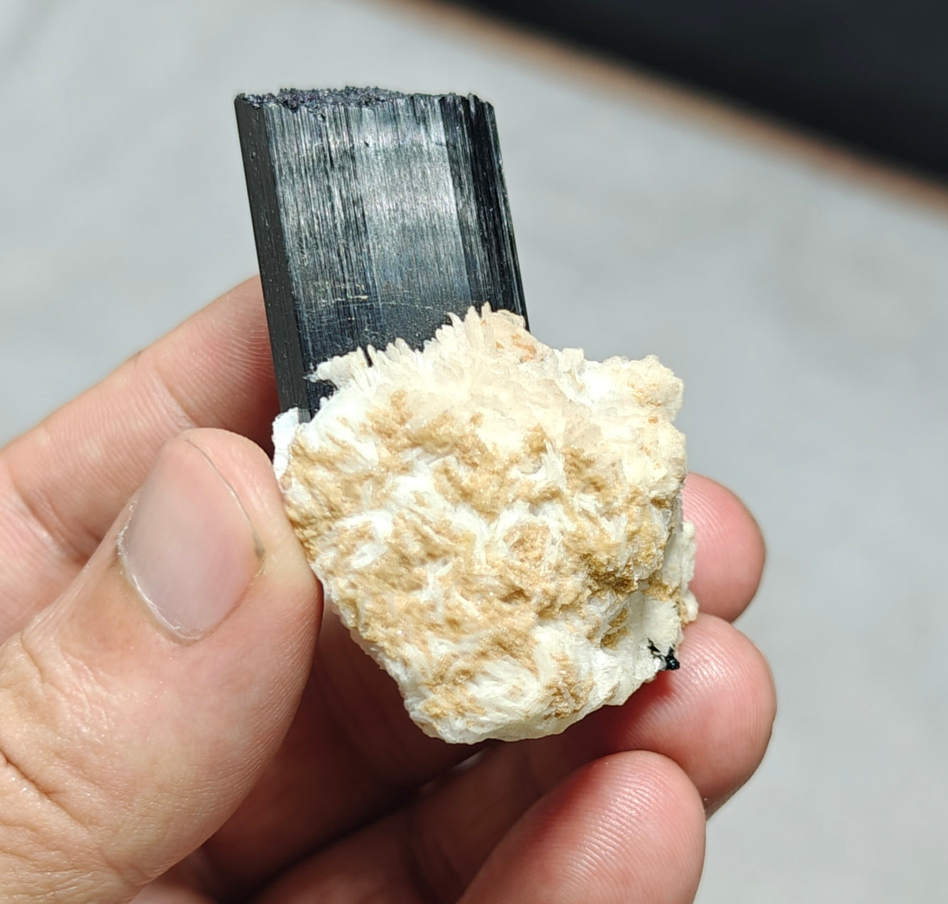 An Aesthetic Natural Tourmaline crystals with Albite attachment 74 grams