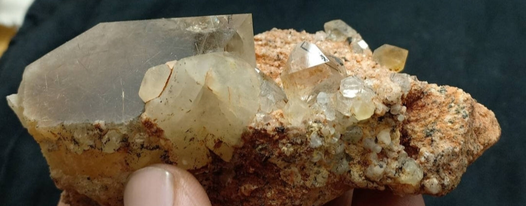 Astrophyllite included naturally terminated Quartz Crystals on matrix 229 grams