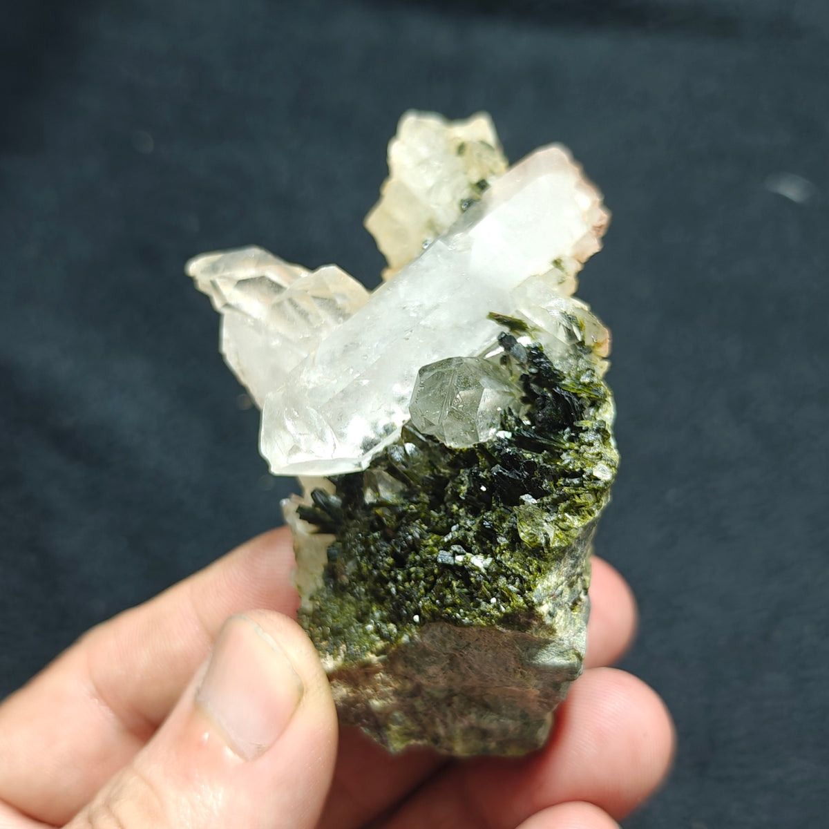 Natural Epidote quartz cluster 137 grams