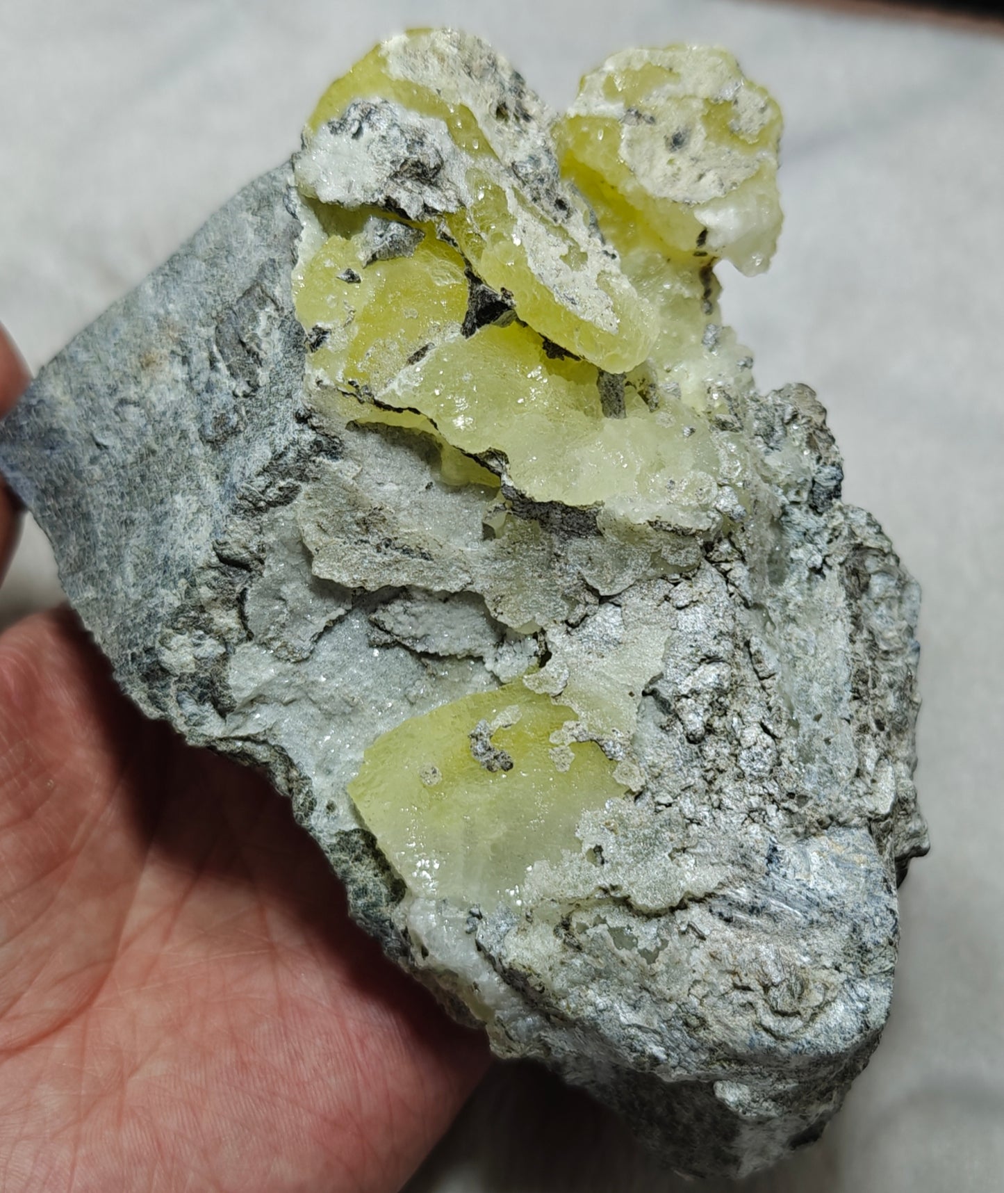 An amazing specimen of Natural yellow color Brucite on matrix 817 grams