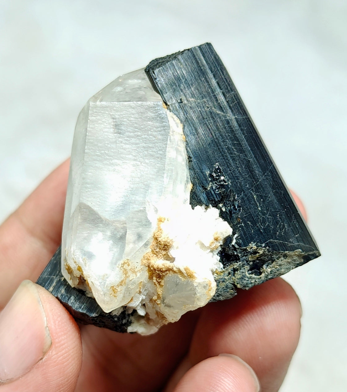 An Aesthetic Natural black Tourmaline crystal with terminated quartz crystals 85 grams