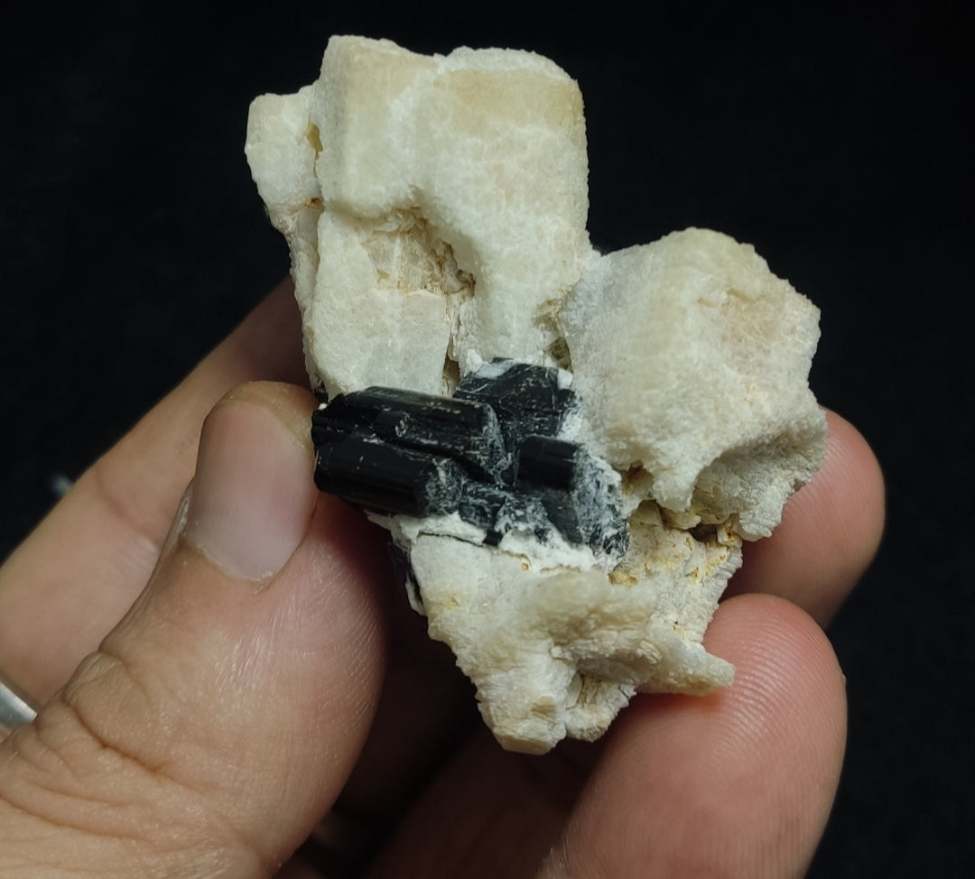 Natural Black Tourmaline & Aquamarine Crystal with Feldspar/Albite 74 grams