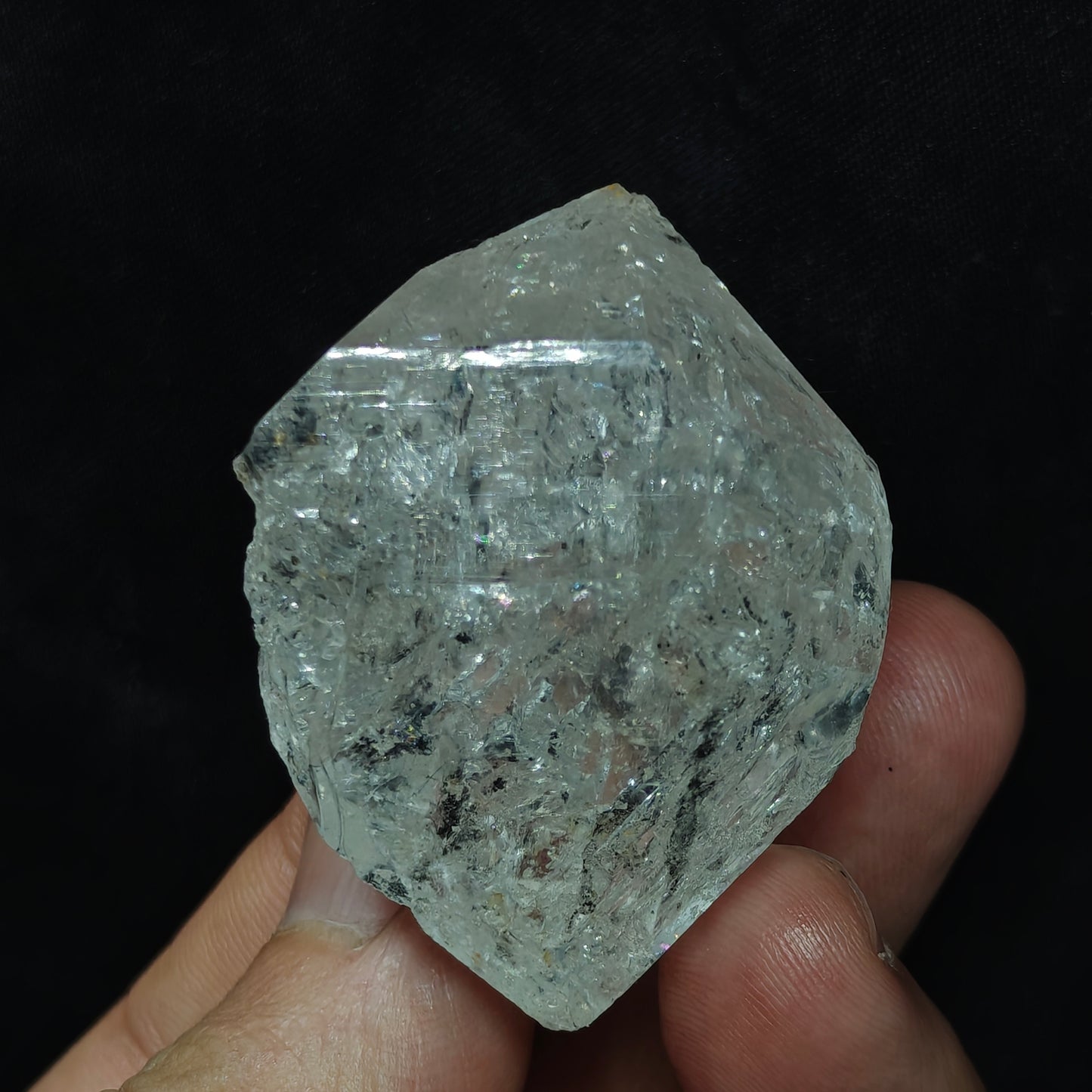 double terminated diamond like quartz crystal with carbon inclusions 57 grams