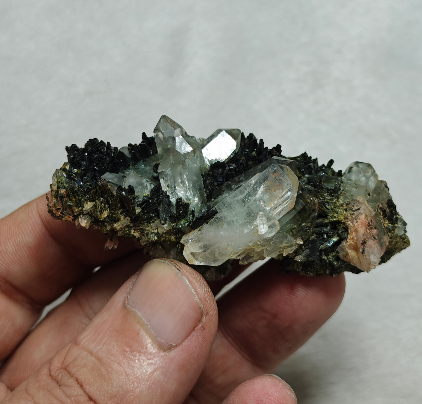 Natural quartz and Epidote cluster with 54 grams
