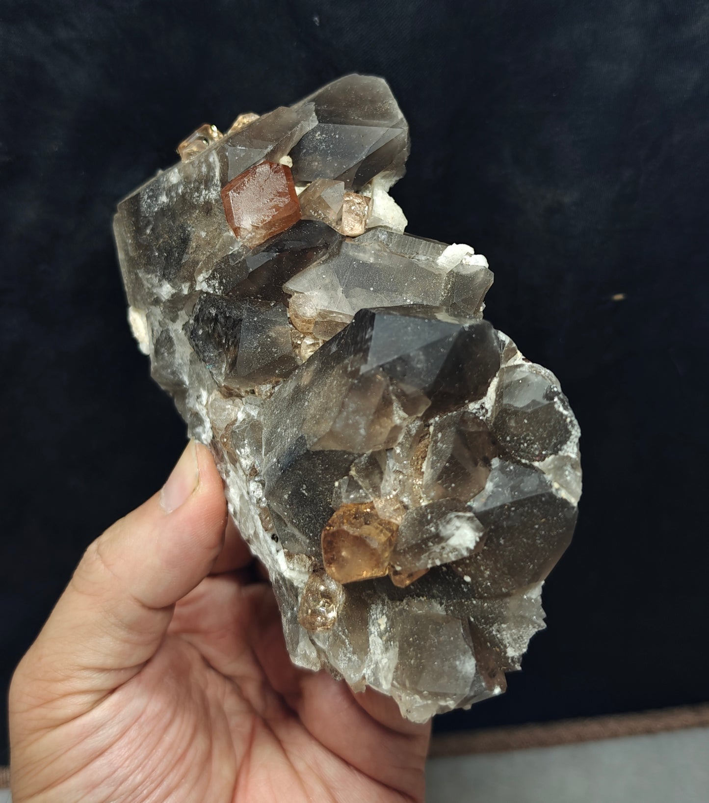 peach color Topaz crystals with quartz on matrix 557 grams