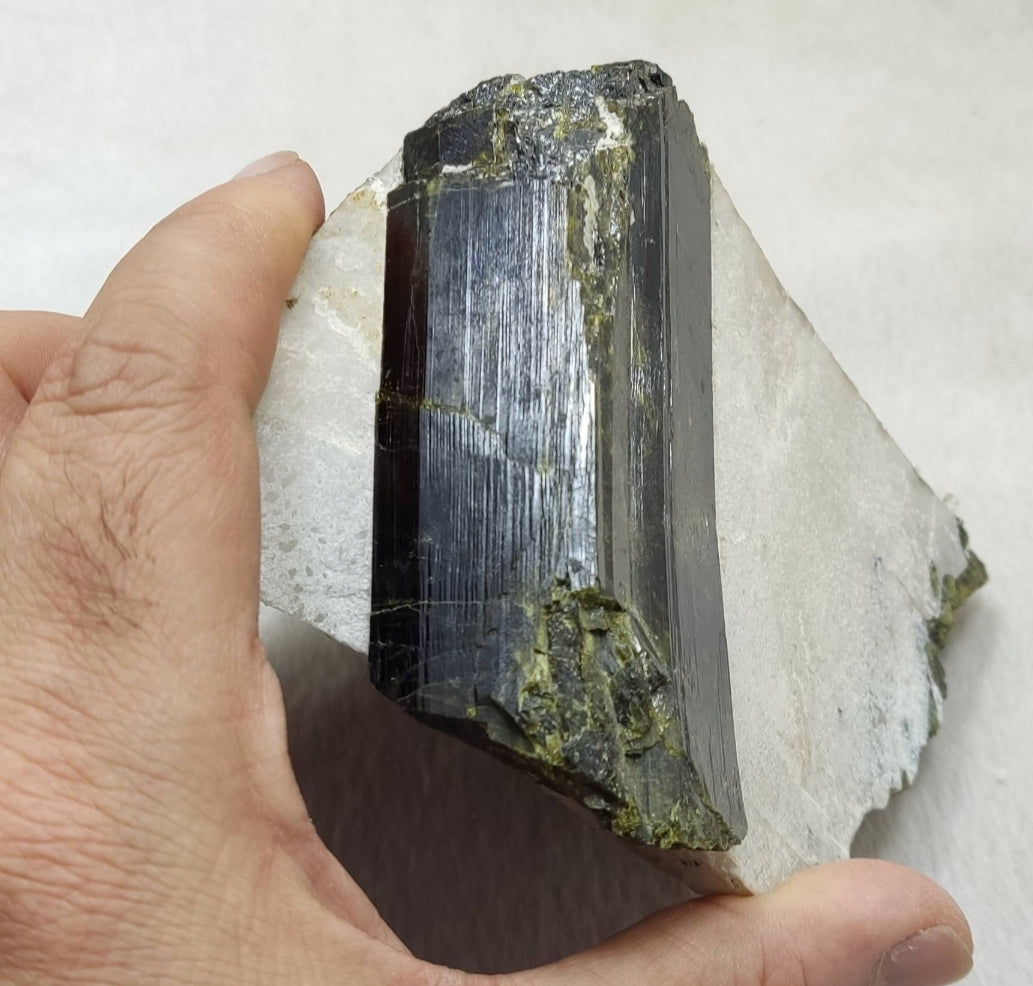 An amazing high lusterous Epidote crystal on matrix with Albite 943 cluster grams