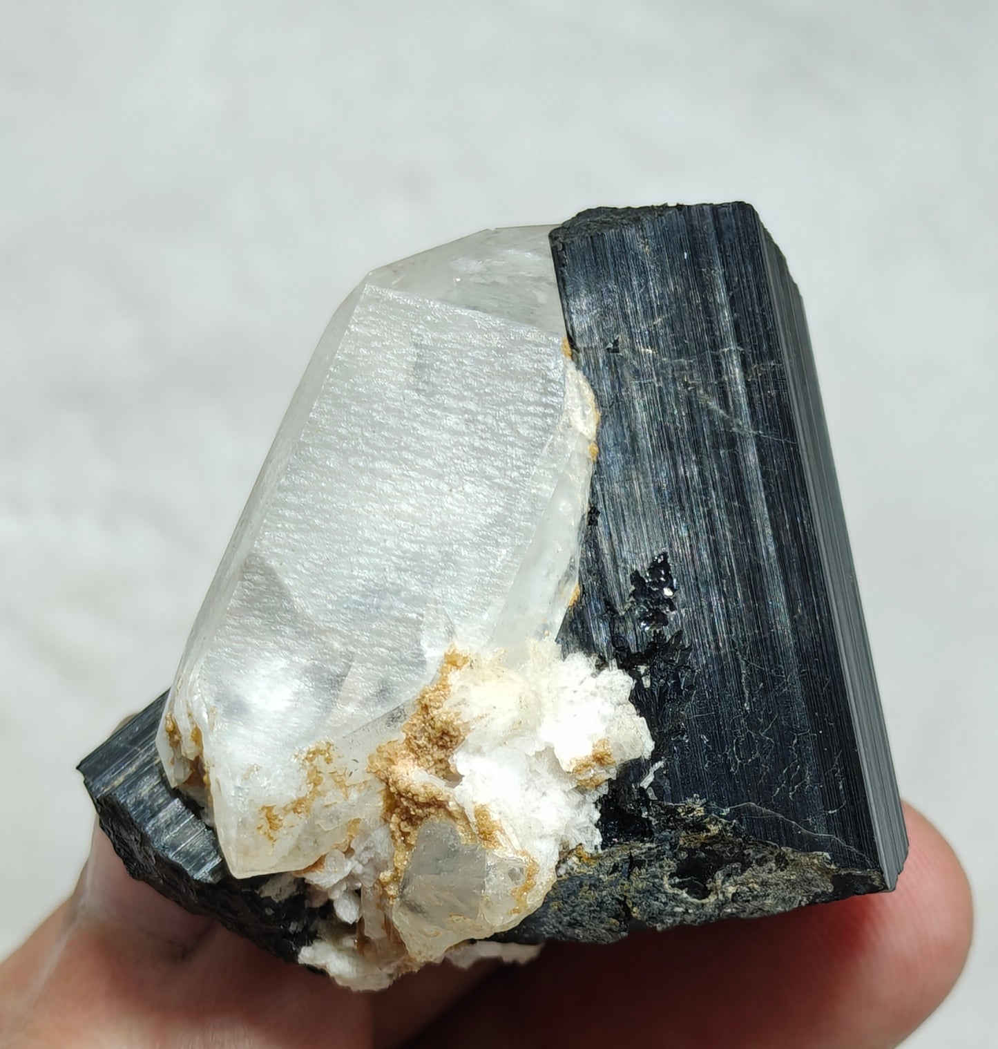 An Aesthetic Natural black Tourmaline crystal with terminated quartz crystals 85 grams