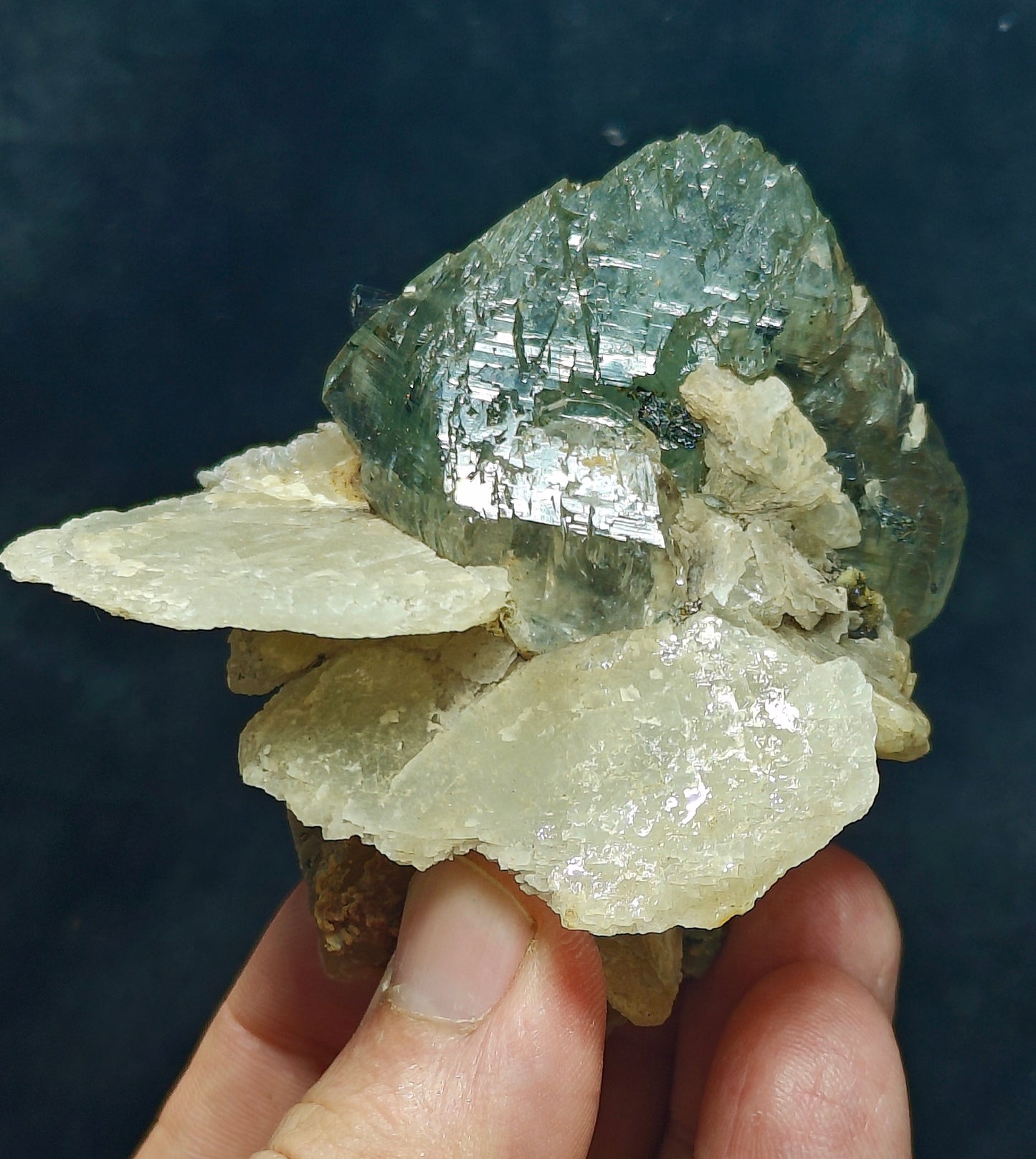 Terminated Etched Quartz crystal with calcite, Epidote and byss-olite 149 grams