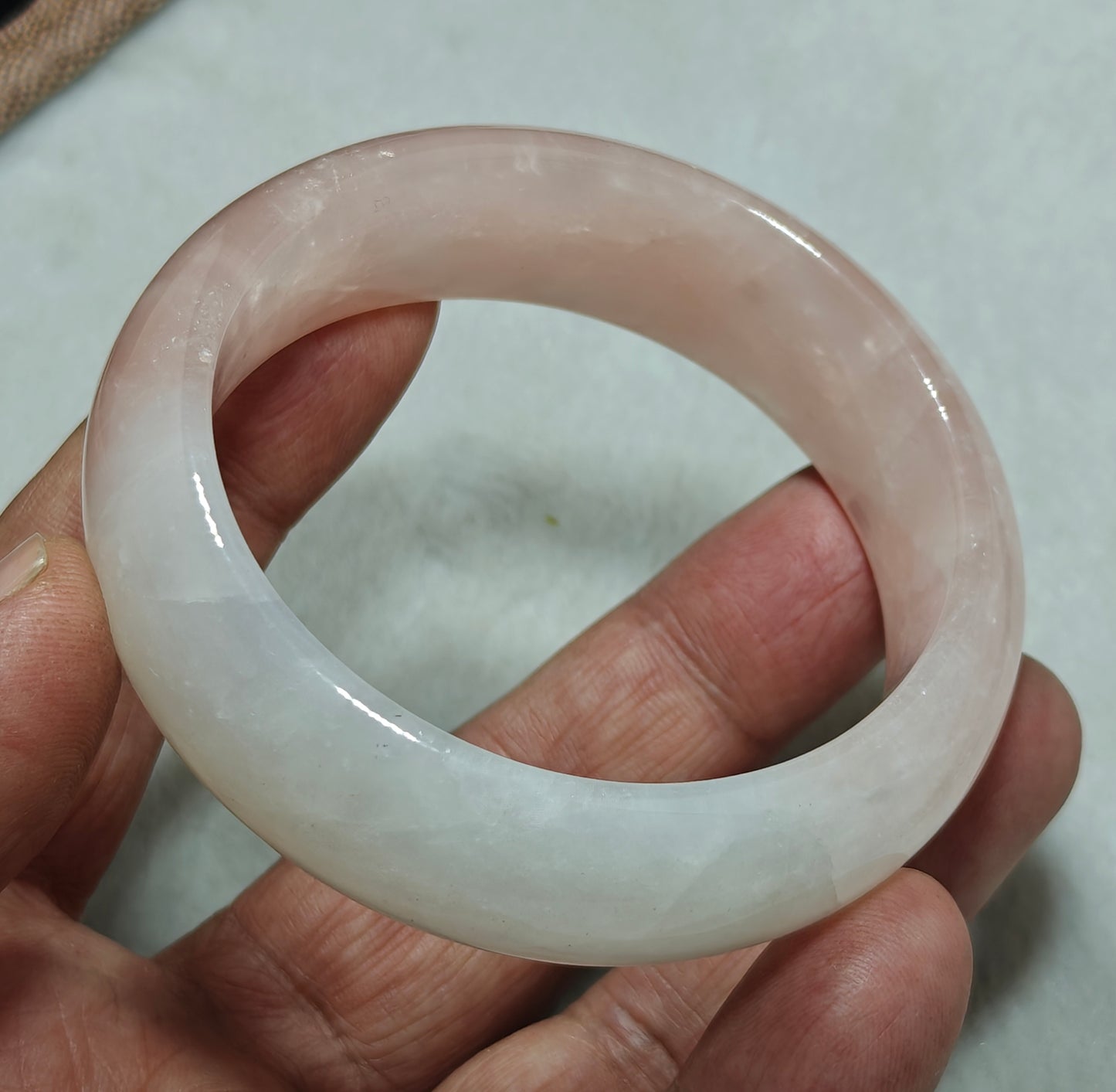 Natural bicolor calcite pink and white bangle 61 mm