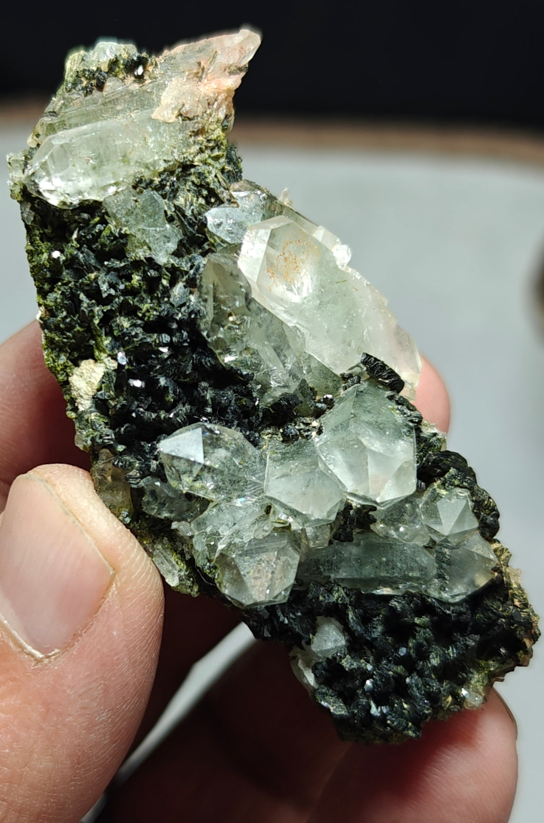 quartz and Epidote cluster with beautiful terminations 54 grams