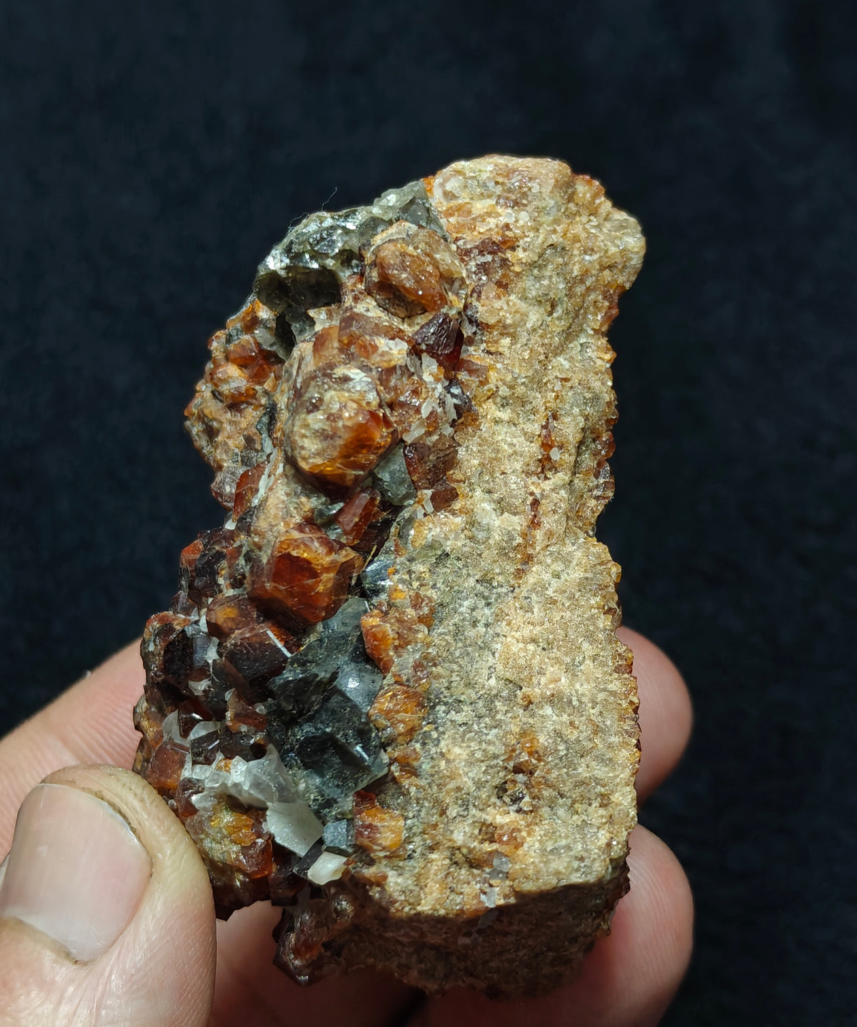 Double sided Hessonite Garnet clusters on matrix 164 grams