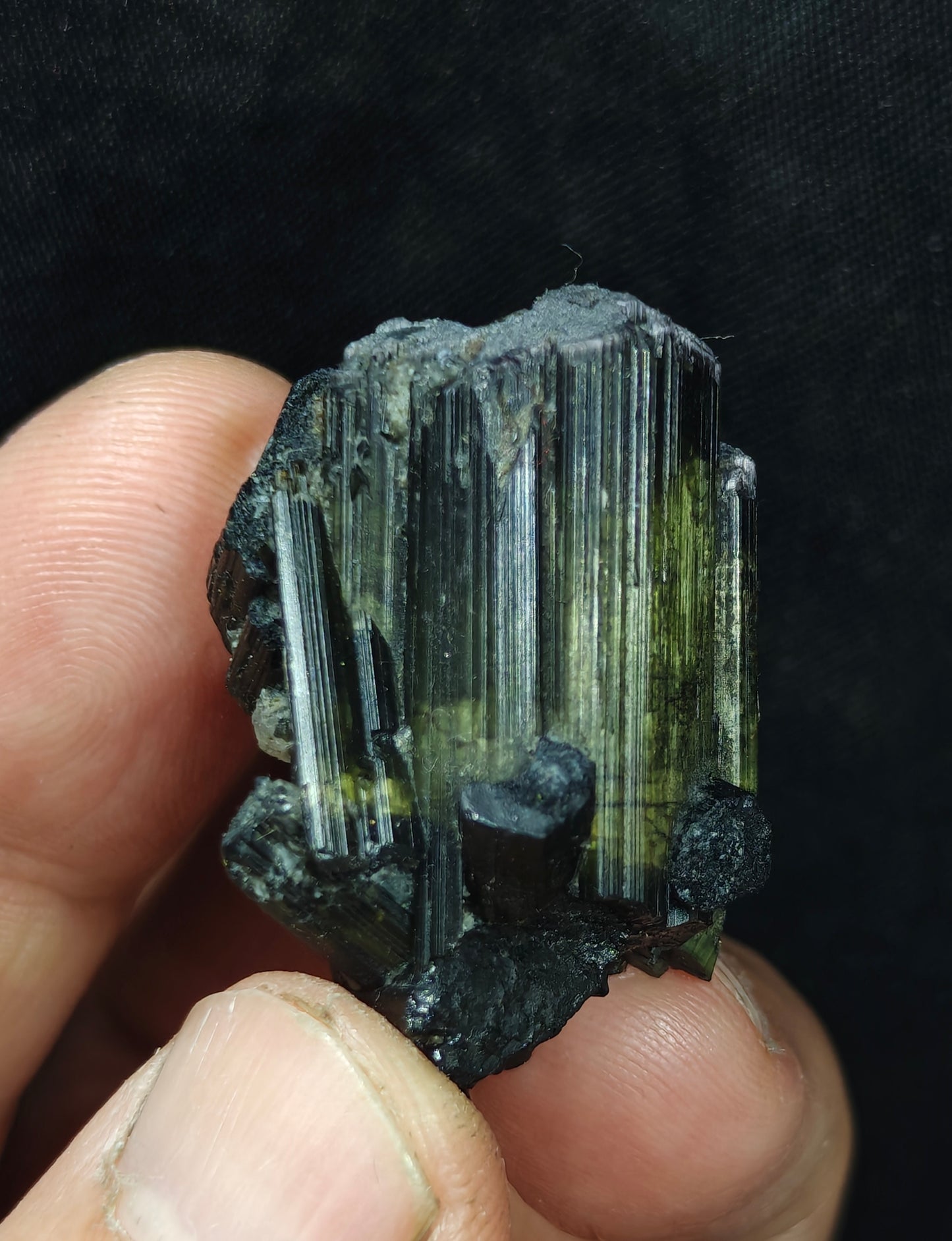Dark green color Tourmaline crystal chatoyance 26 grams