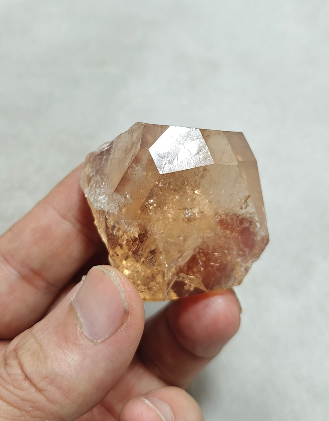 Terminated peach color Topaz crystal 84 grams