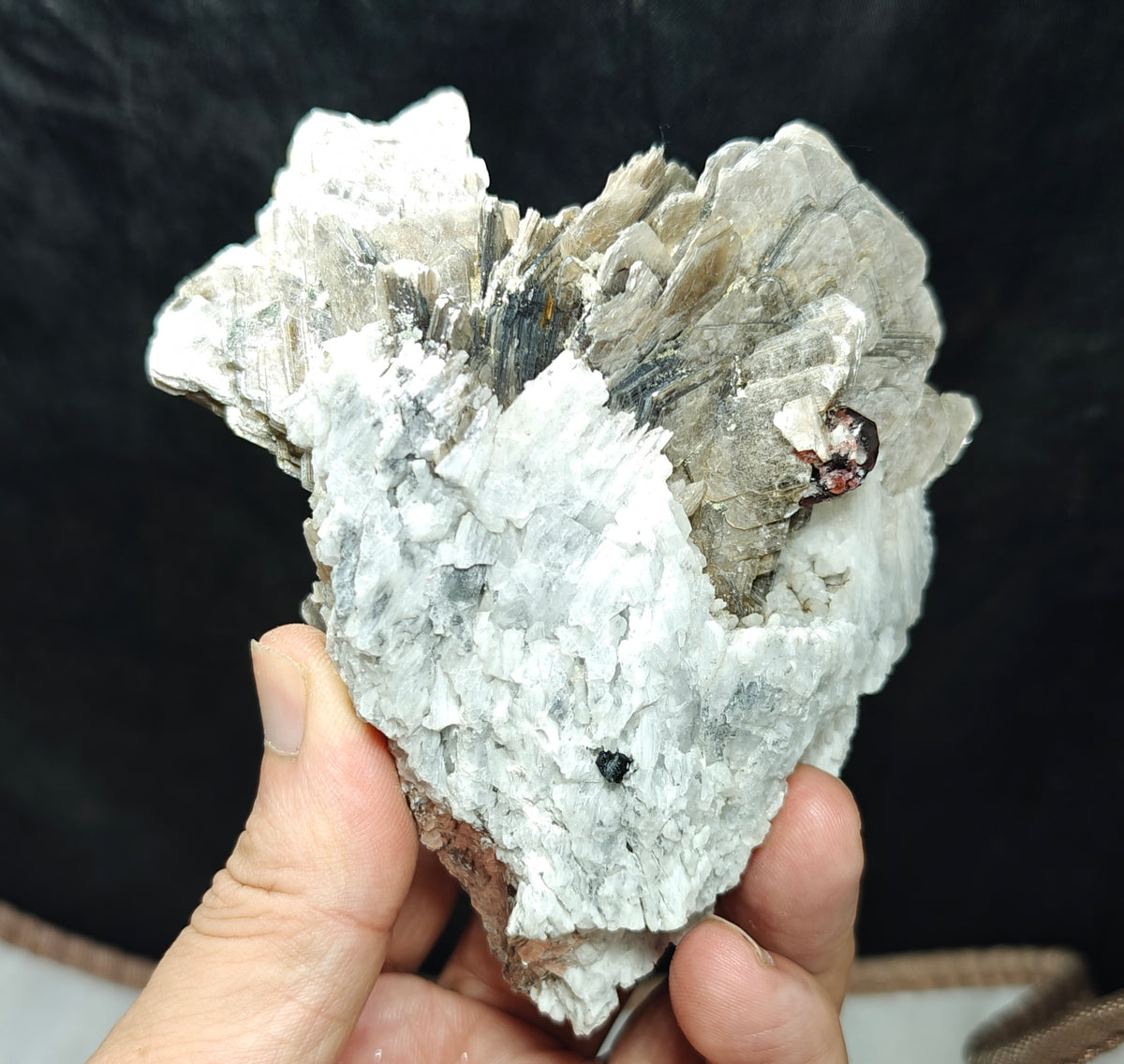 Natural spessartine garnet embedded in muscovite and albite 433 grams