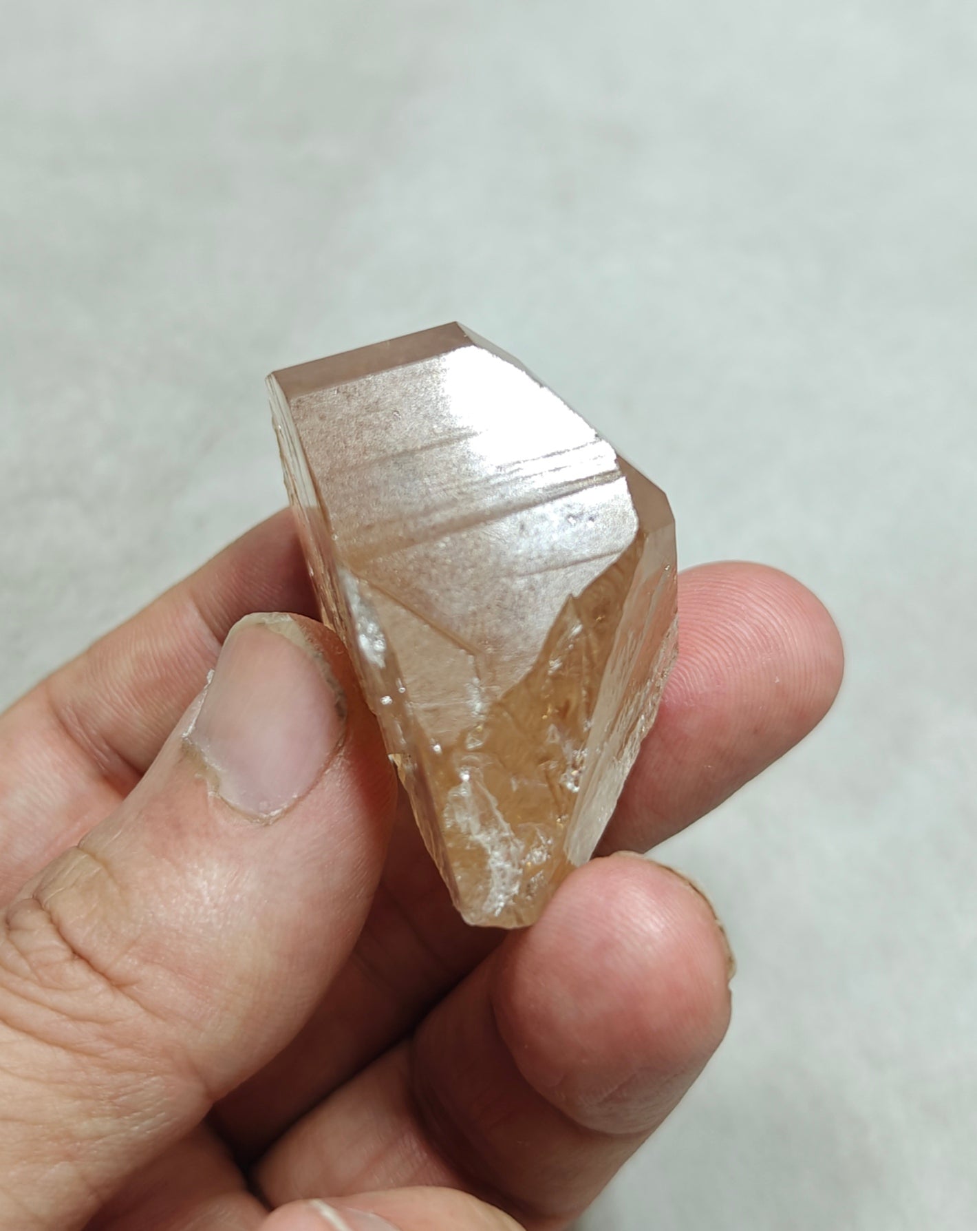 Terminated peach color Topaz crystal 84 grams