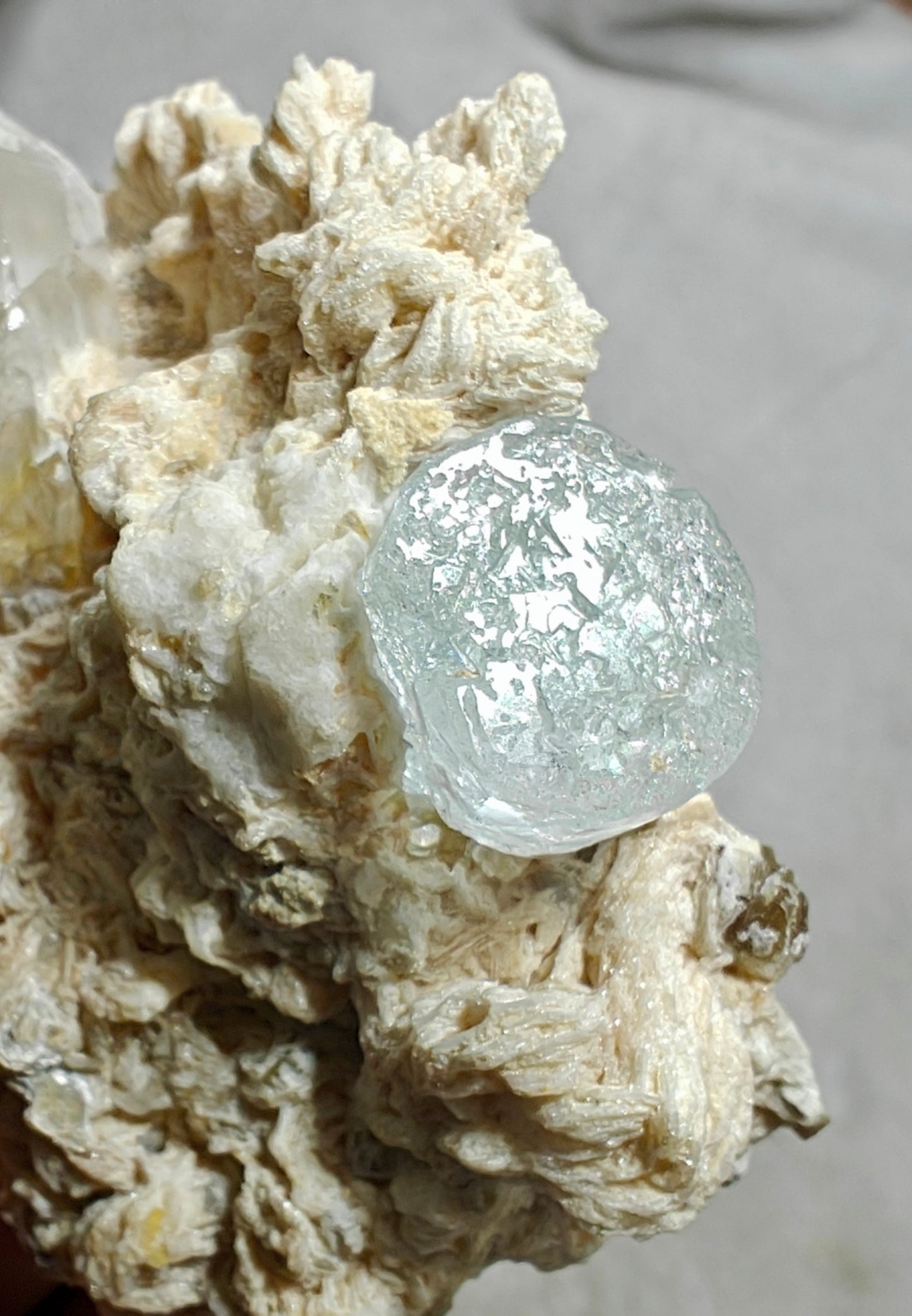 An aesthetic Specimen of etched Aquamarine on matrix with quartz 206 grams
