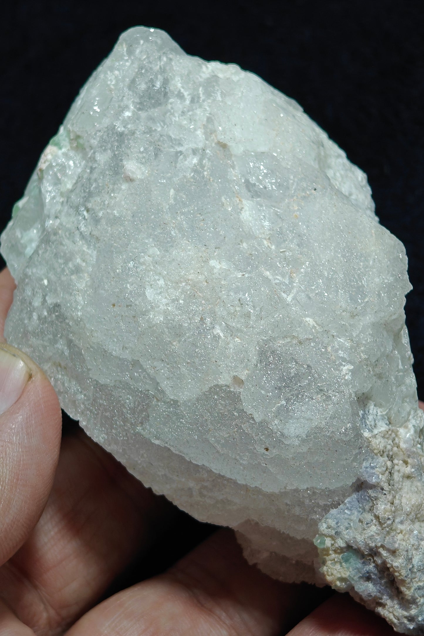 Natural etched pollucite with green tourmalines 260 grams