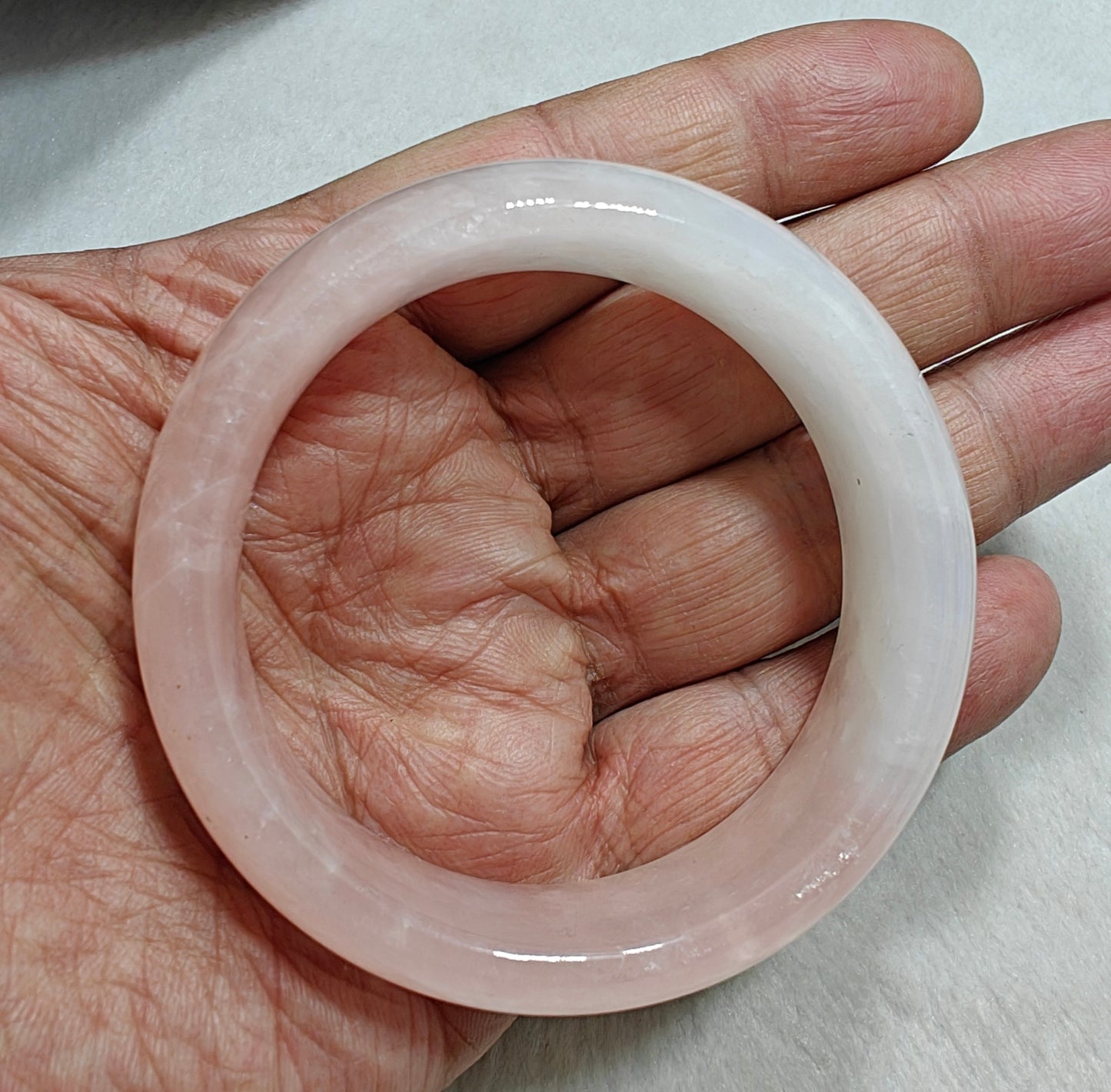 Natural bicolor calcite pink and white bangle 61 mm