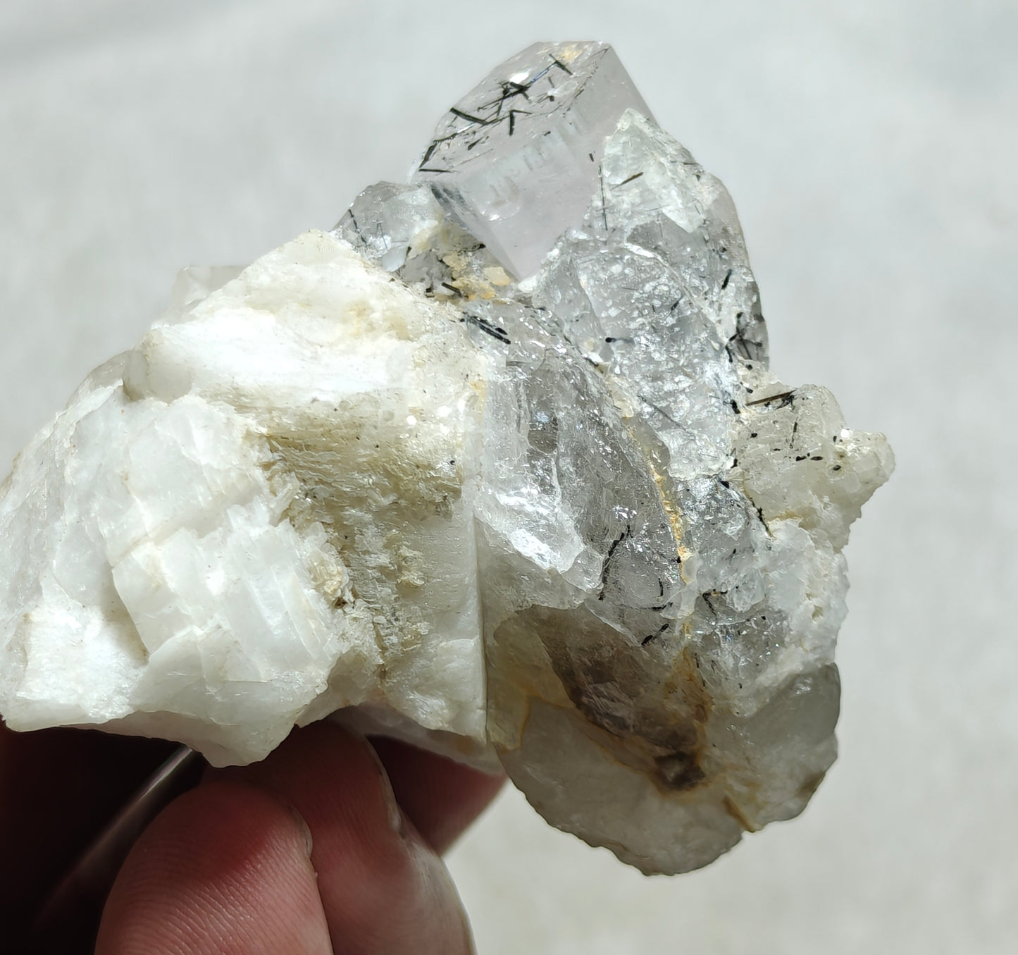 Beryl Variety Goshenite on matrix with schorl and quartz 123 grams
