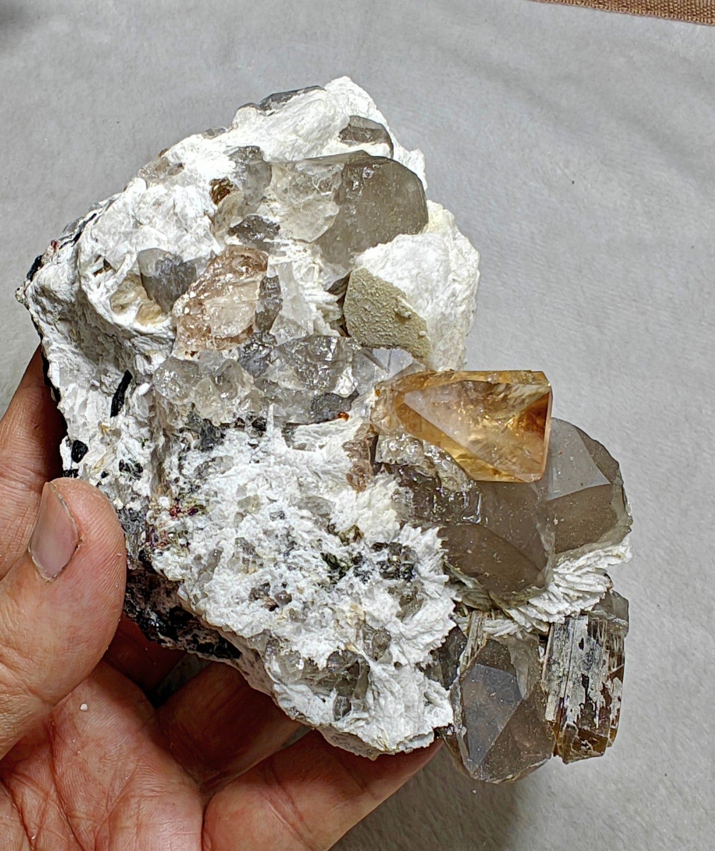 Natural terminated peach color Topaz crystal on matrix 677 grams