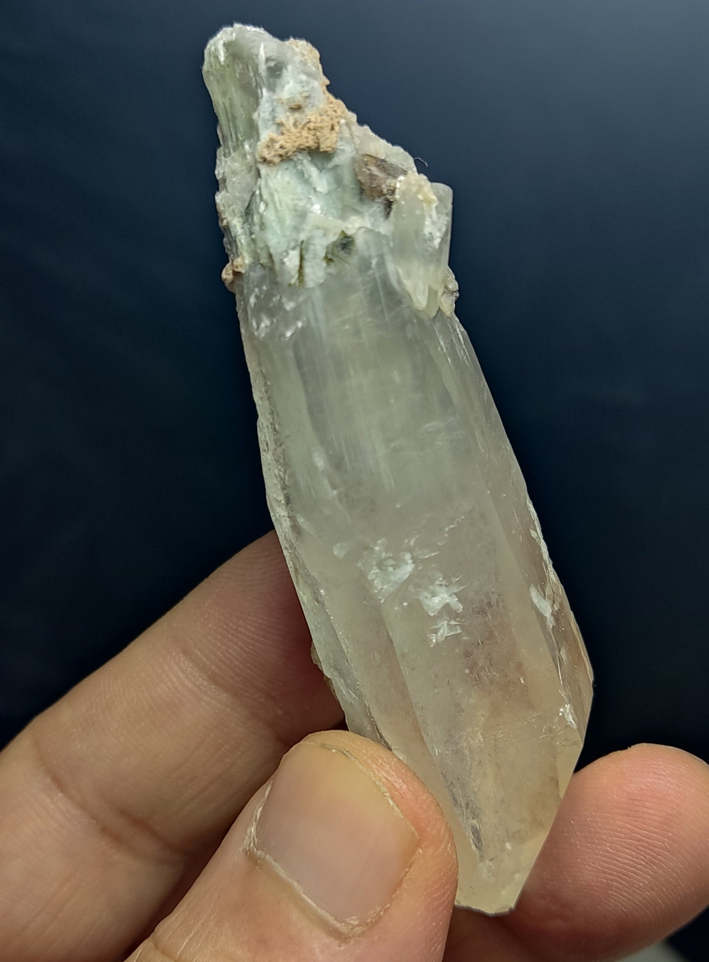 Aesthetic specimen of quartz crystal with unique amphibole inclusion 52 grams