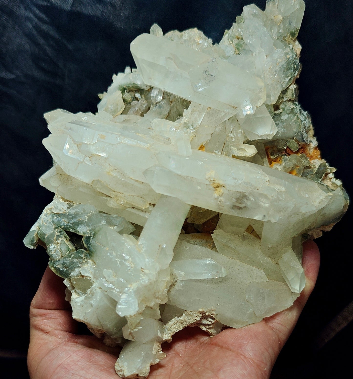 Quartz crystals cluster with chlorite inclusions 1680 grams