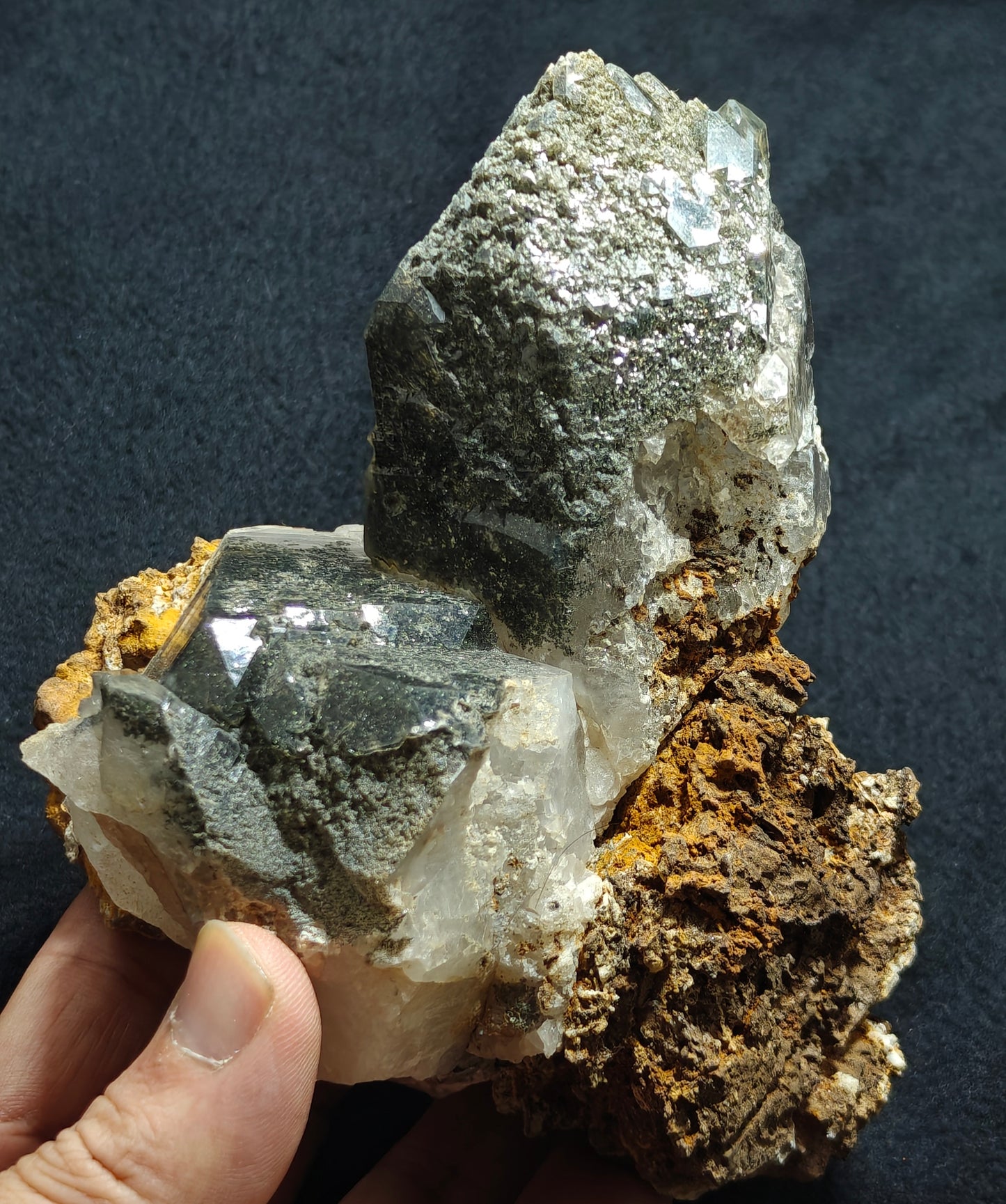 Natural etched Chlorite Quartz with siderite specimen 968 grams