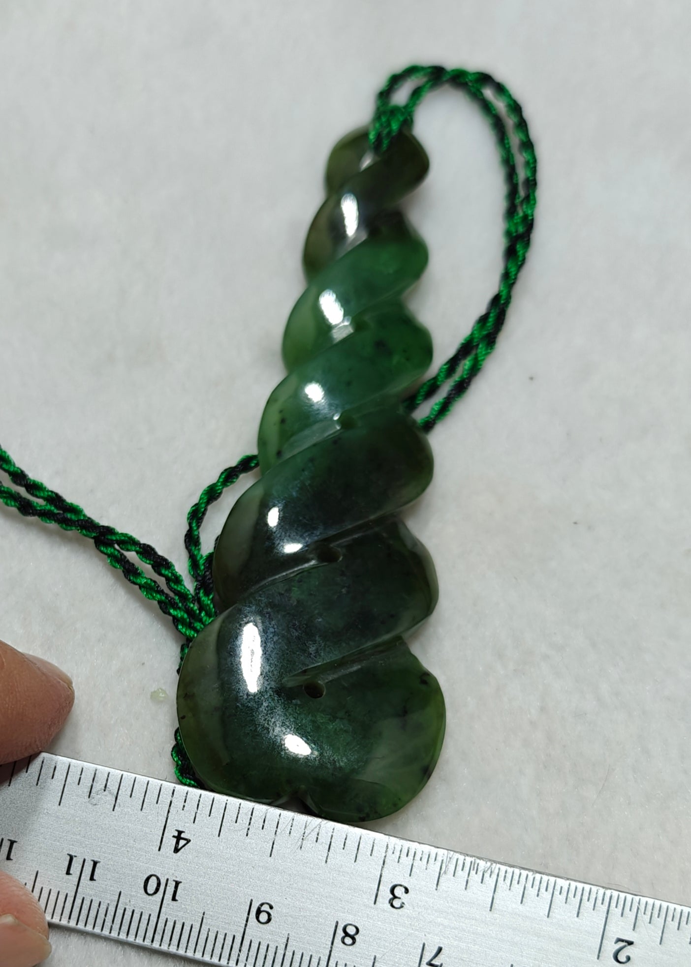 Hand carved infinity shape nephrite Jade pendant 10cm long