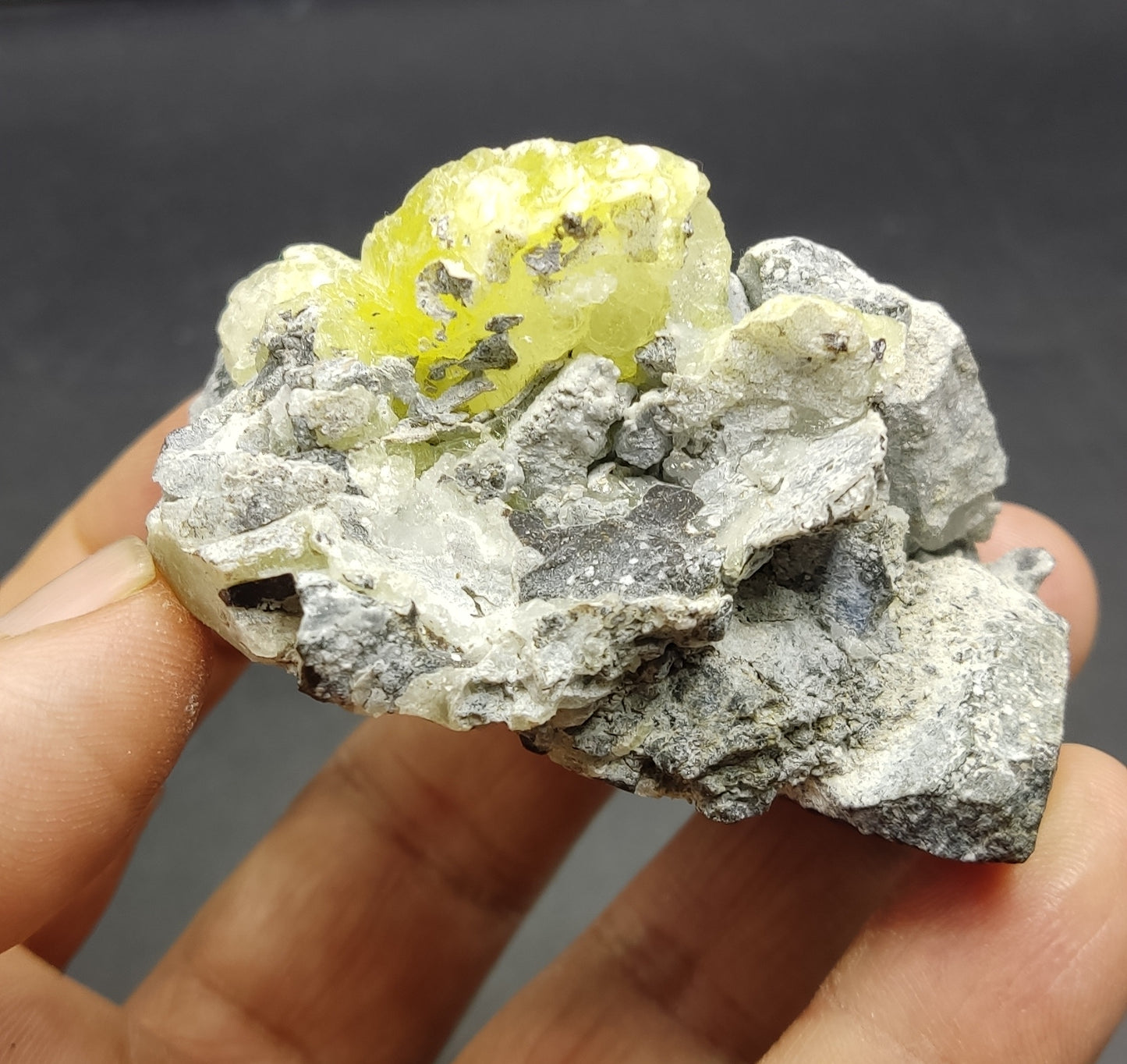 Natural Yellow brucite on Matrix with Chromite 108 grams