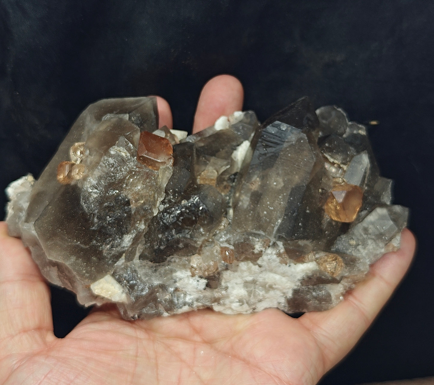 peach color Topaz crystals with quartz on matrix 557 grams