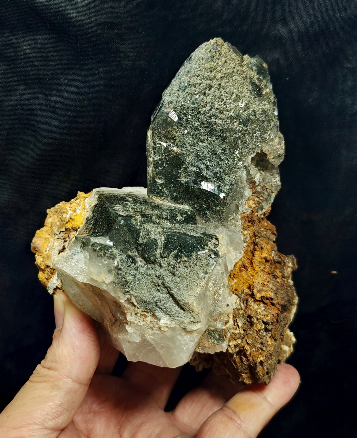 Natural etched Chlorite Quartz with siderite specimen 968 grams
