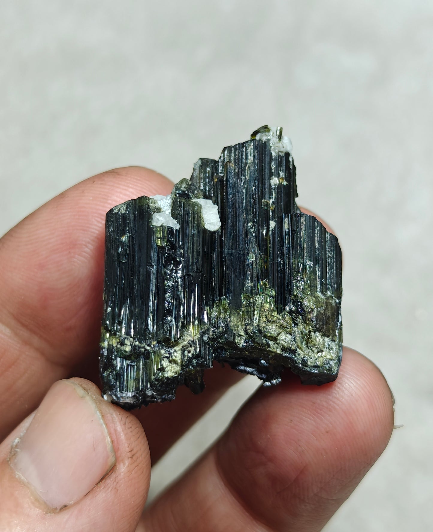 Dark green color Tourmaline crystals cluster with chatoyance effect amazing lustre 27 grams