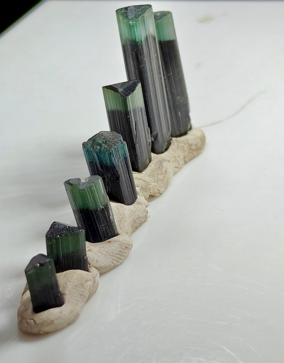 Natural green cap indicolite cap tourmaline crystals 51 carats