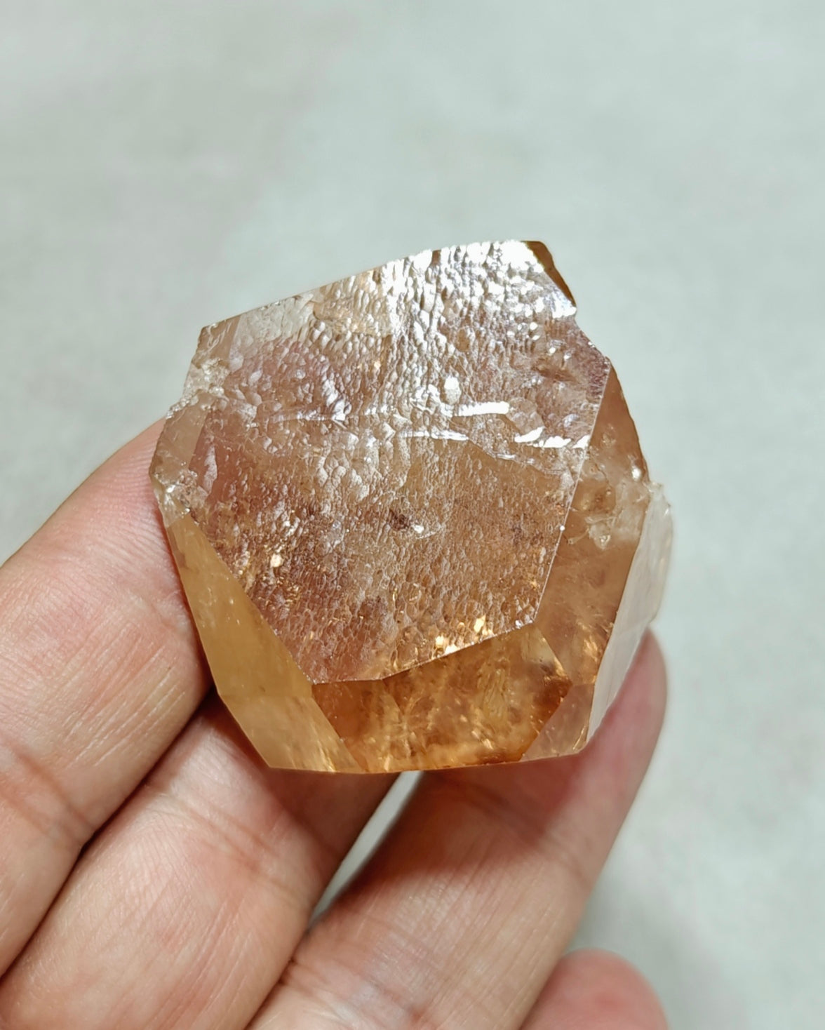 Terminated peach color Topaz crystal 84 grams