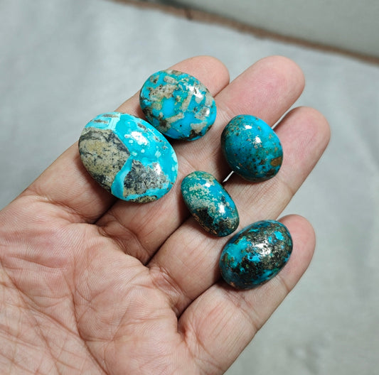 5 turquoise with Pyrite Cabochons total 32 grams