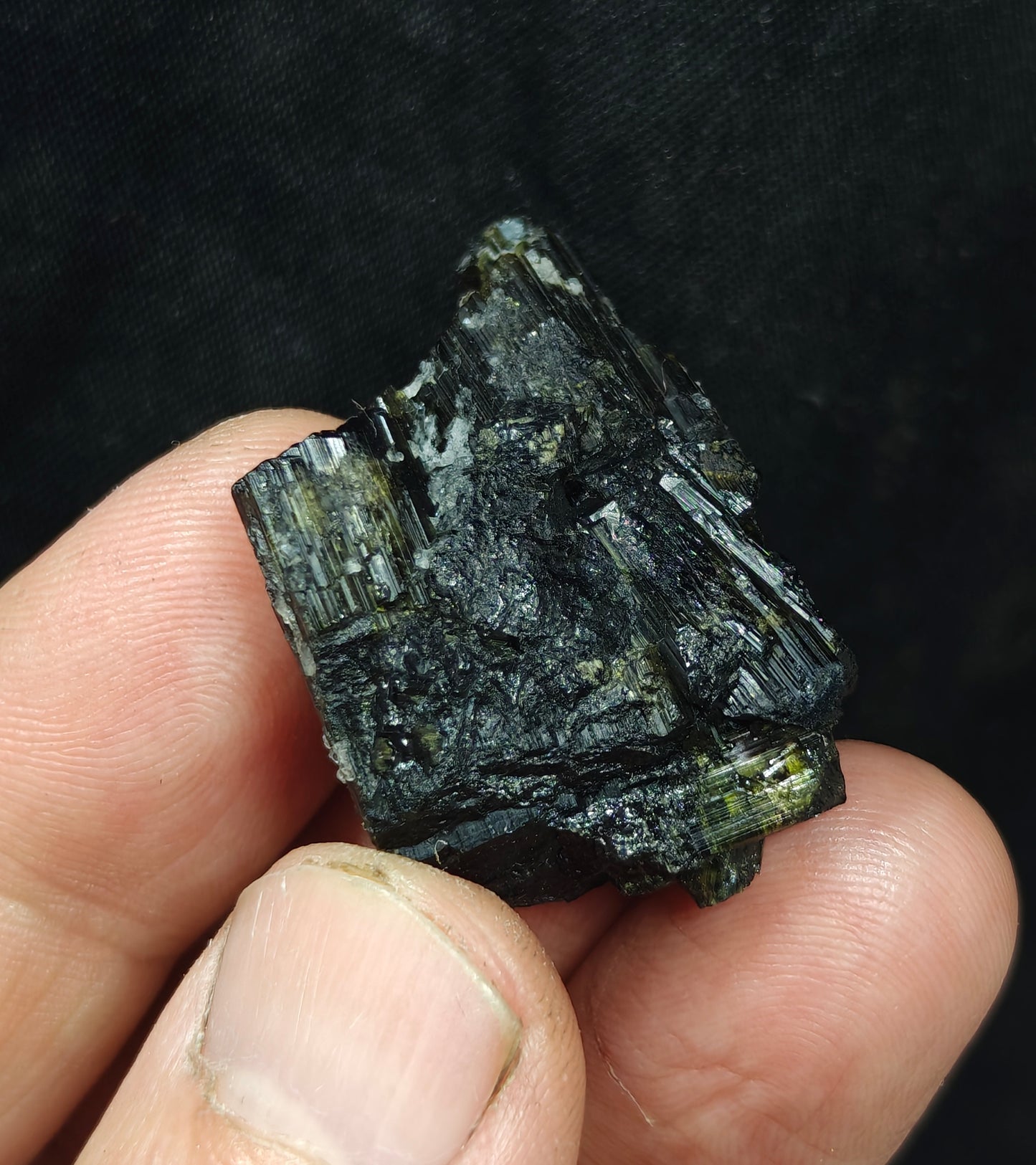 Dark green color Tourmaline crystal with chatoyance  21 grams