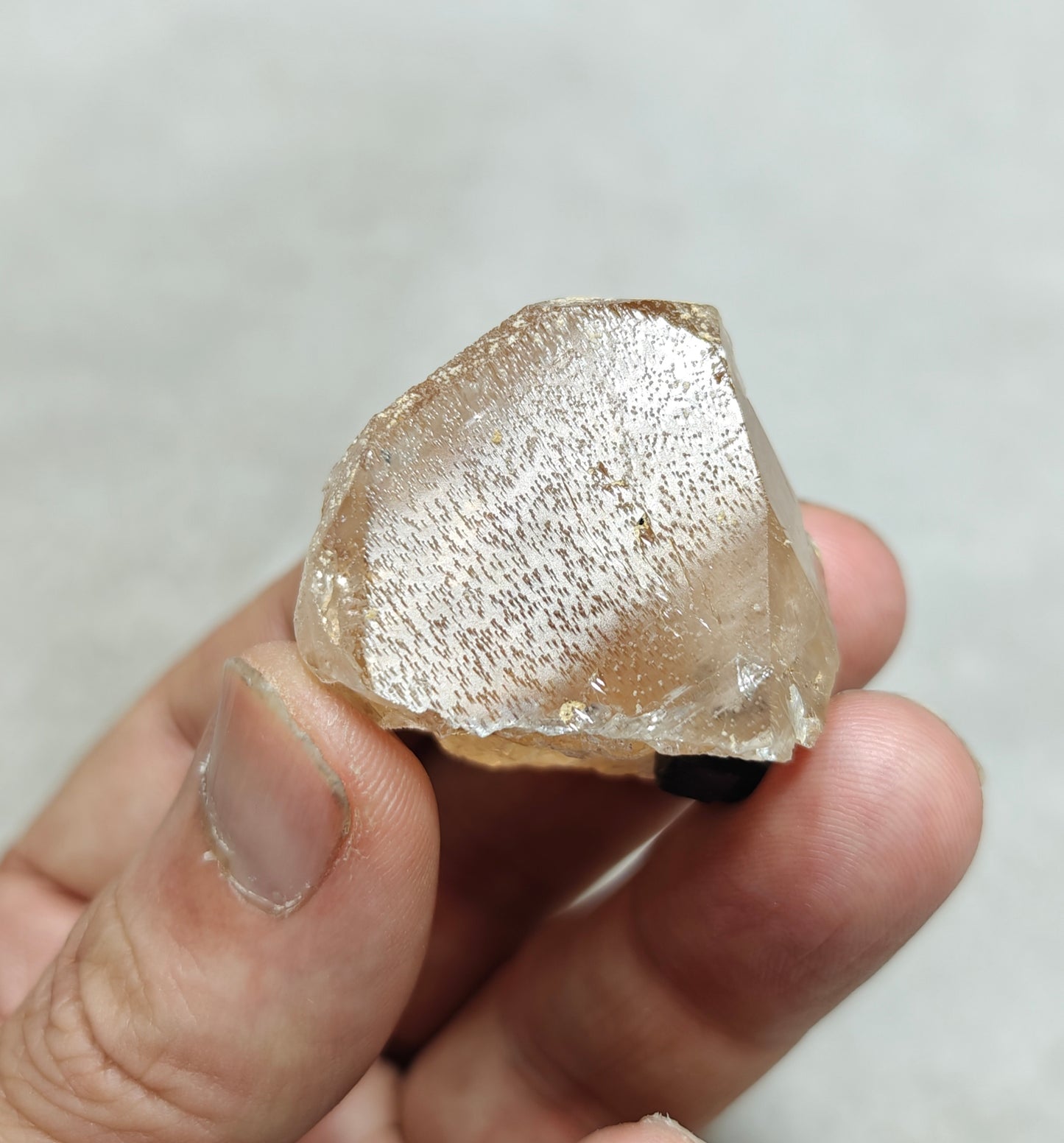 Peach color Topaz crystal with Tourmaline 68 grams