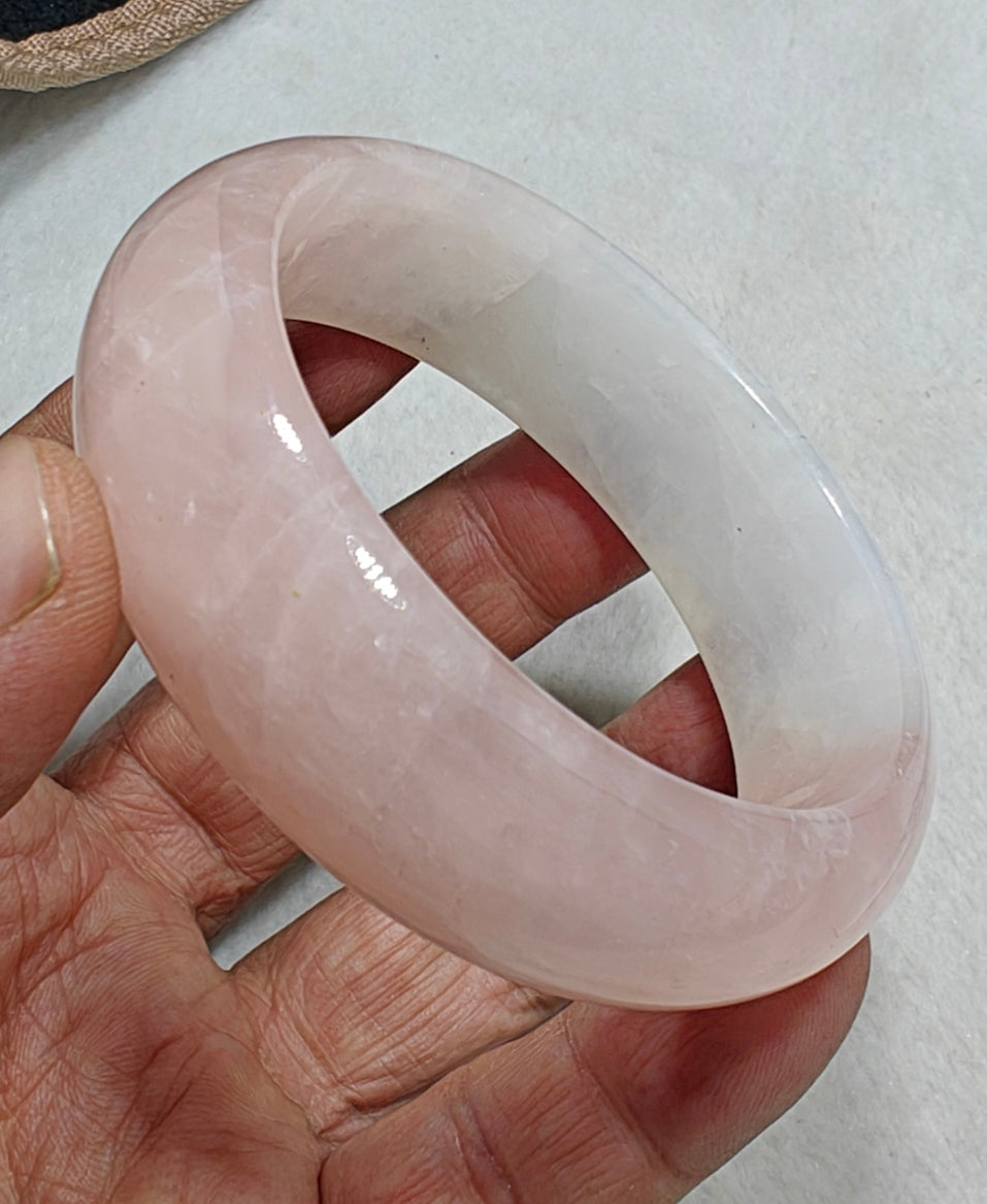 Natural bicolor calcite pink and white bangle 61 mm