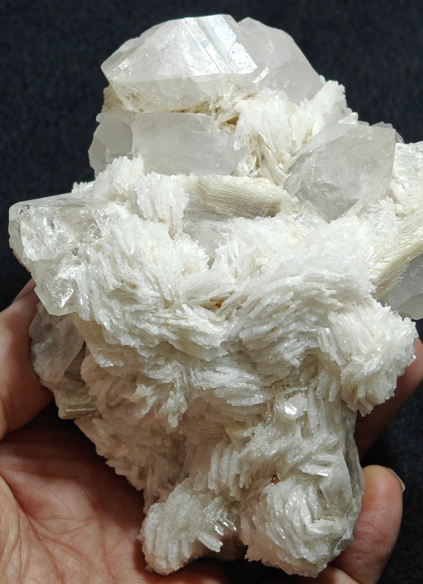 Amazing specimen of albit, quartz, mica and tiny rare microlites on matrix 610 grams