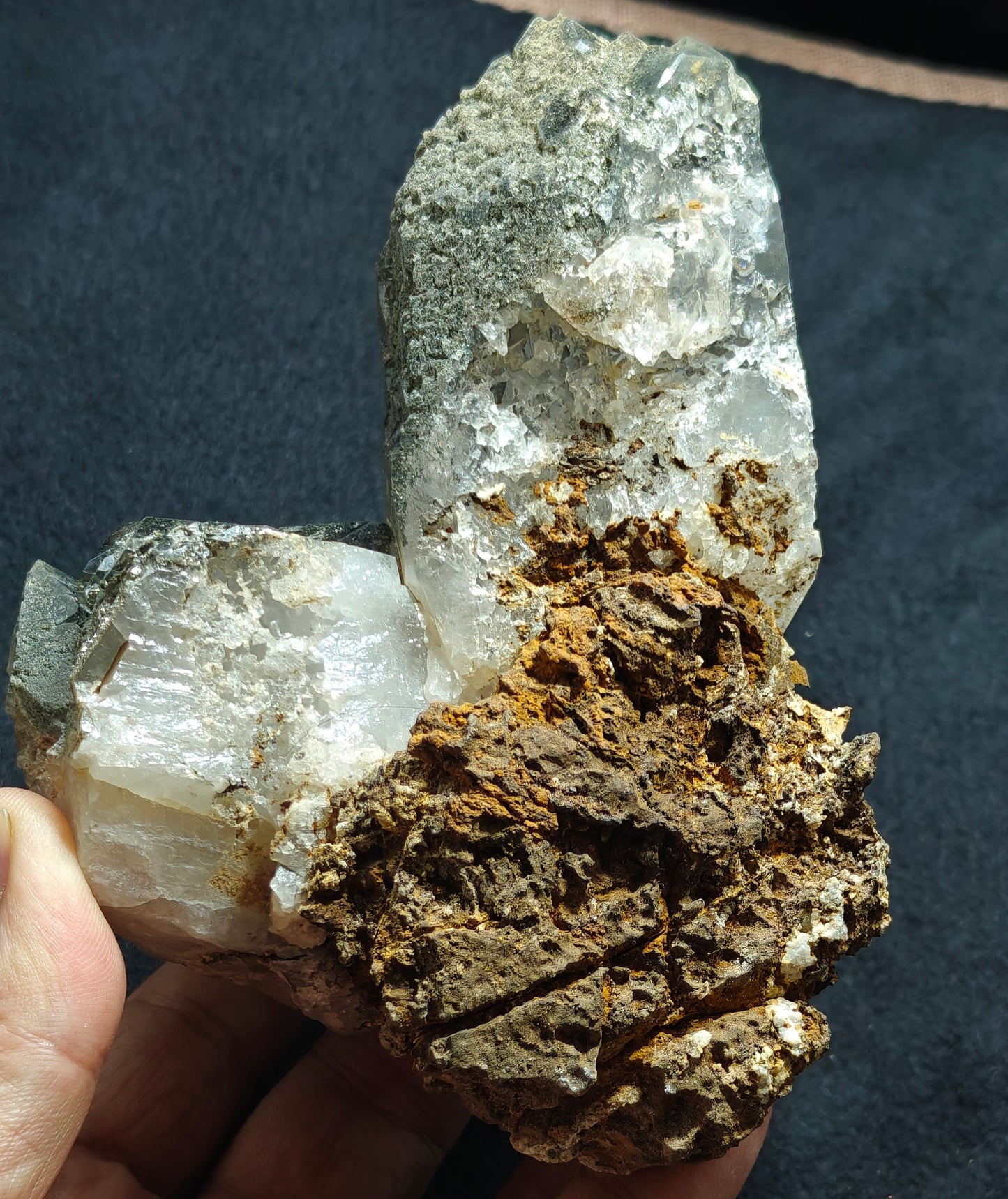 Natural etched Chlorite Quartz with siderite specimen 968 grams