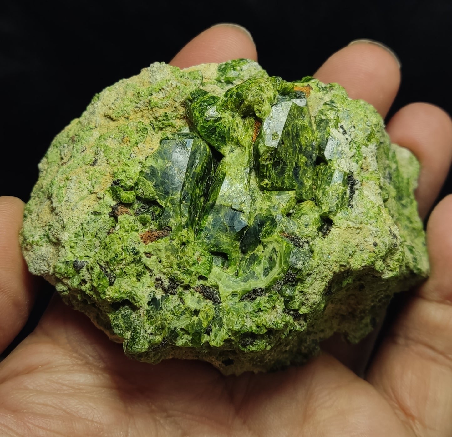 An Aesthetic specimen of garnet variety demantoid crystals on Matrix 236  grams