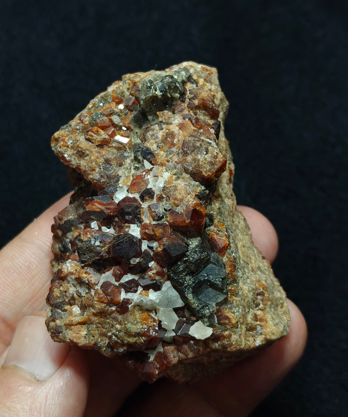 Double sided Hessonite Garnet clusters on matrix 164 grams
