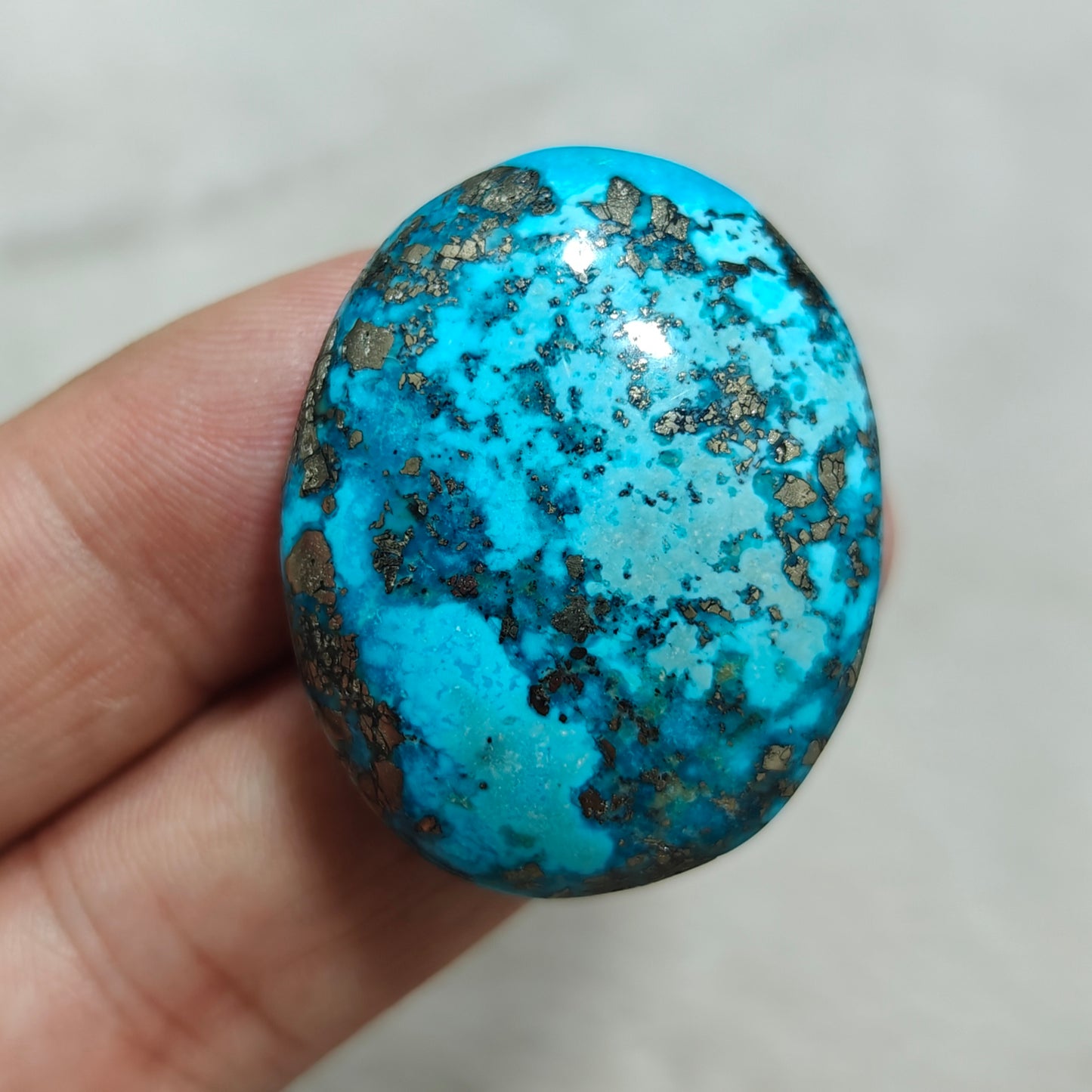 Single amazing natural turquoise cabochon with Pyrite 28.5 grams
