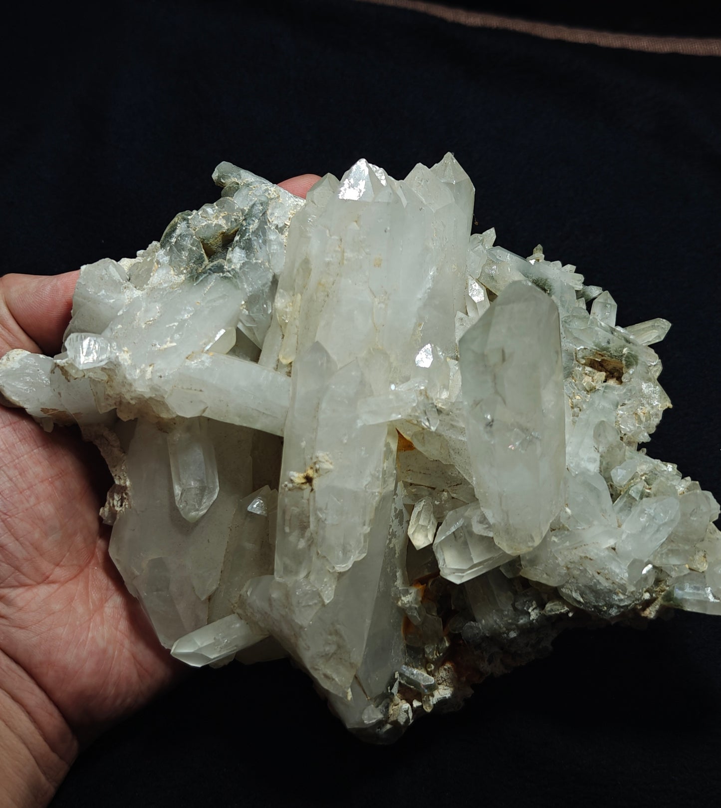 Quartz crystals cluster with chlorite inclusions 1680 grams