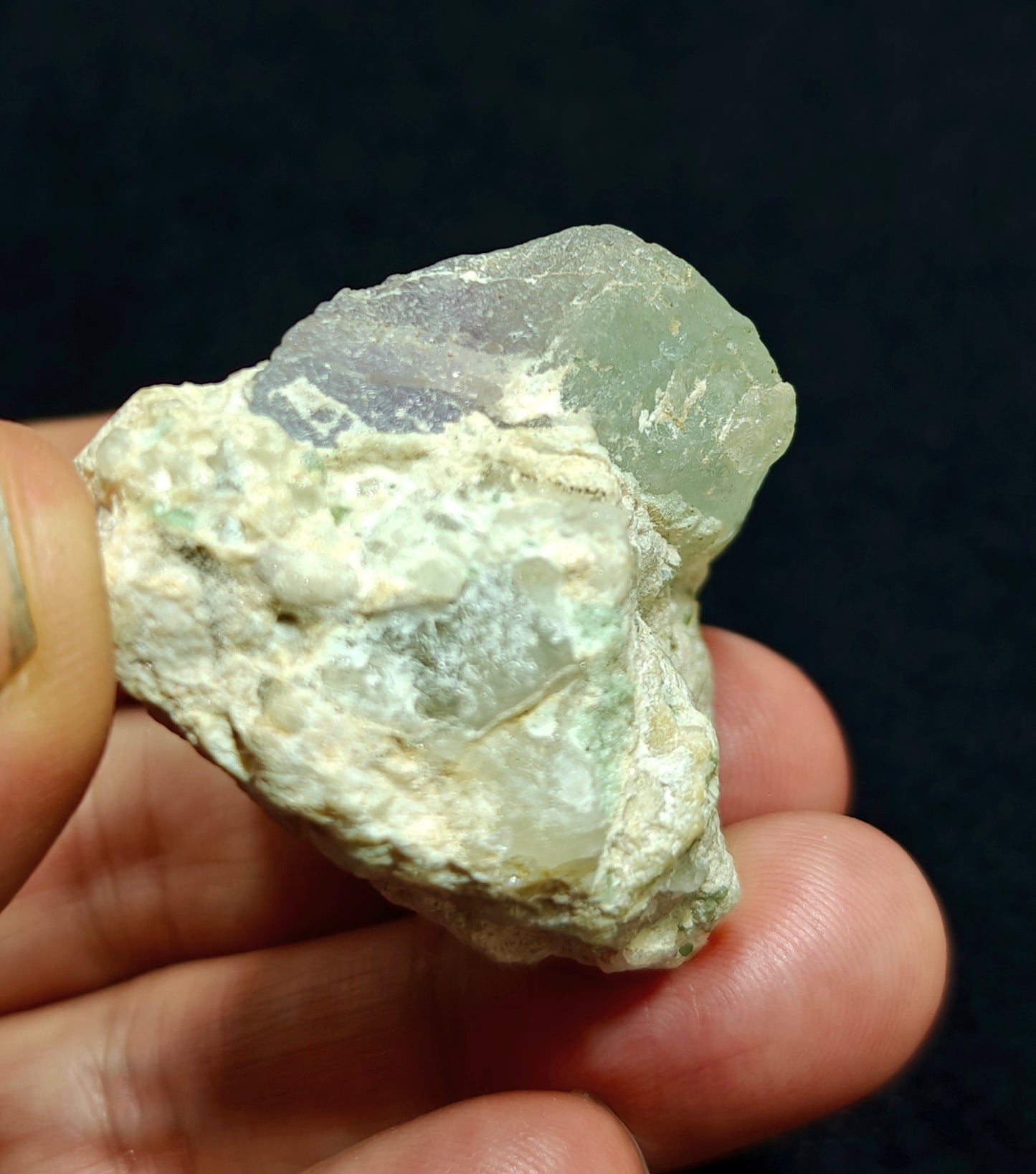 An amazing specimen of bicolor Kunzite on matrix of Albite 53 grams