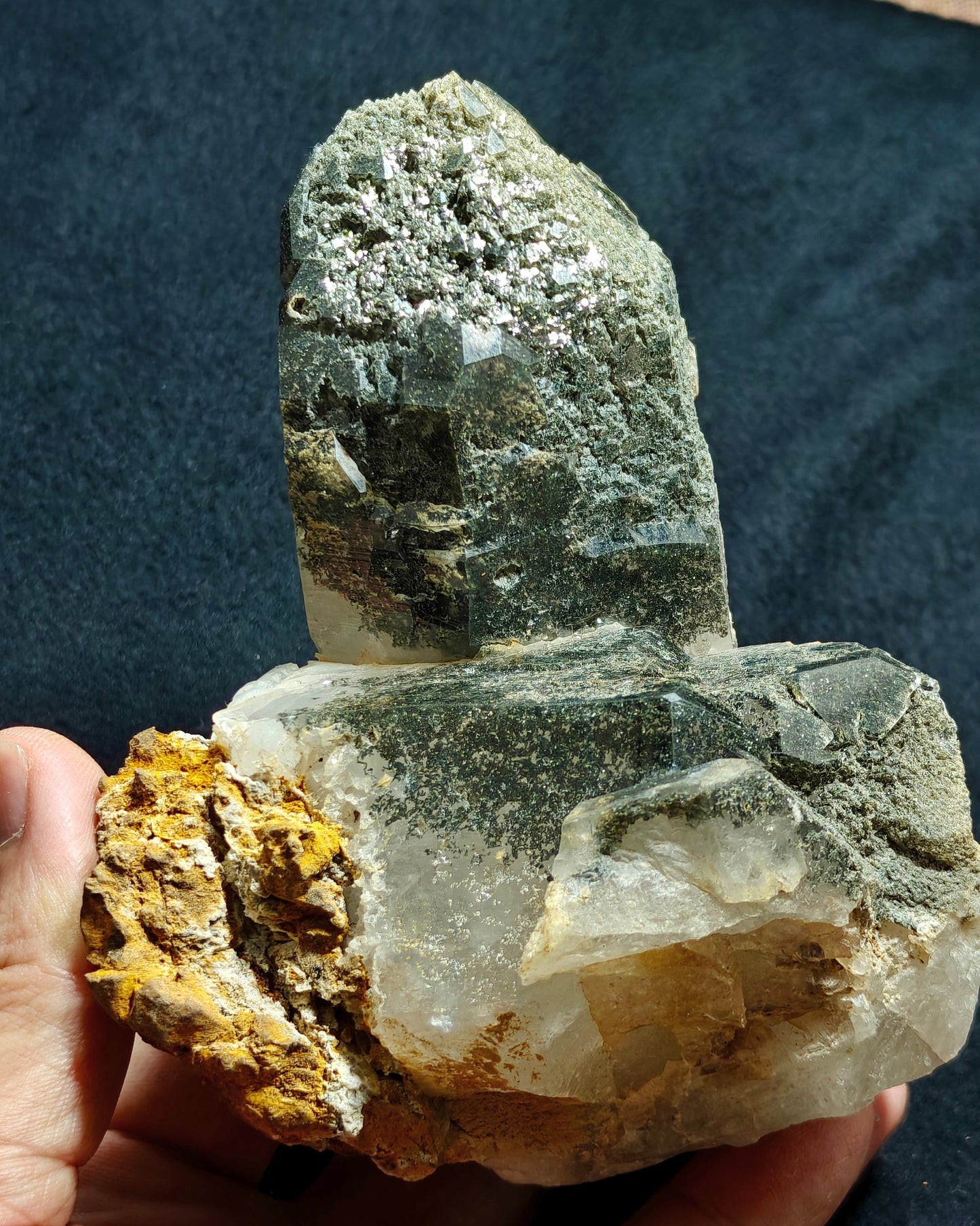 Natural etched Chlorite Quartz with siderite specimen 968 grams